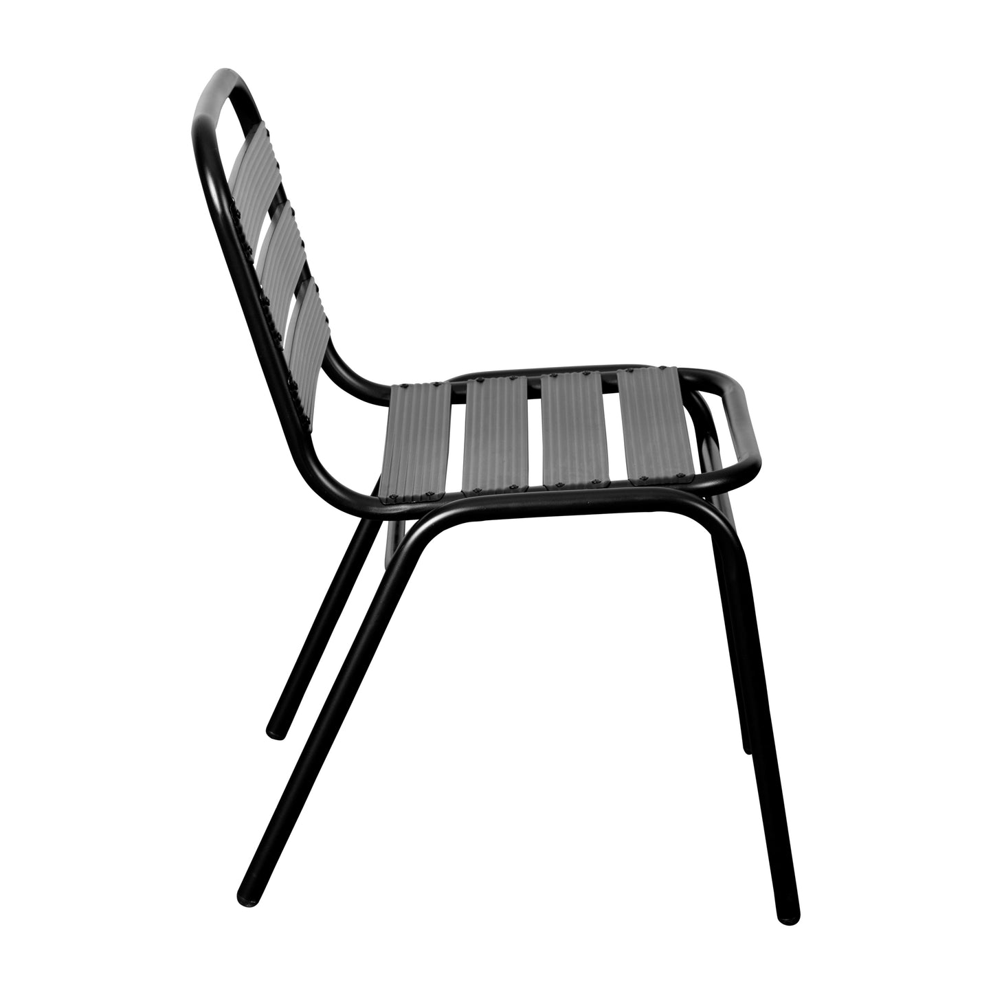 Lila Commercial Black Metal Indoor-Outdoor Restaurant Stack Chair with Metal Triple Slat Back Black