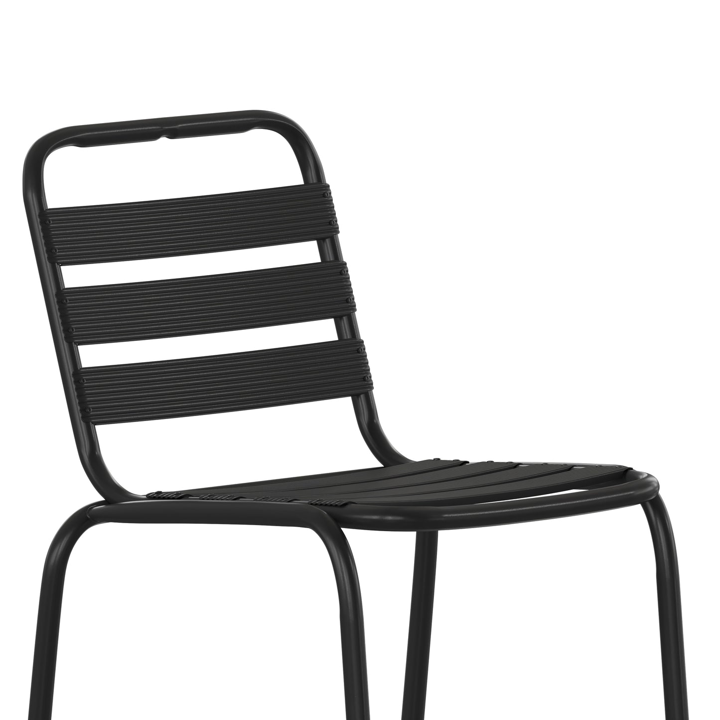 Lila Commercial Black Metal Indoor-Outdoor Restaurant Bar Height Stool with Metal Triple Slat Back Black