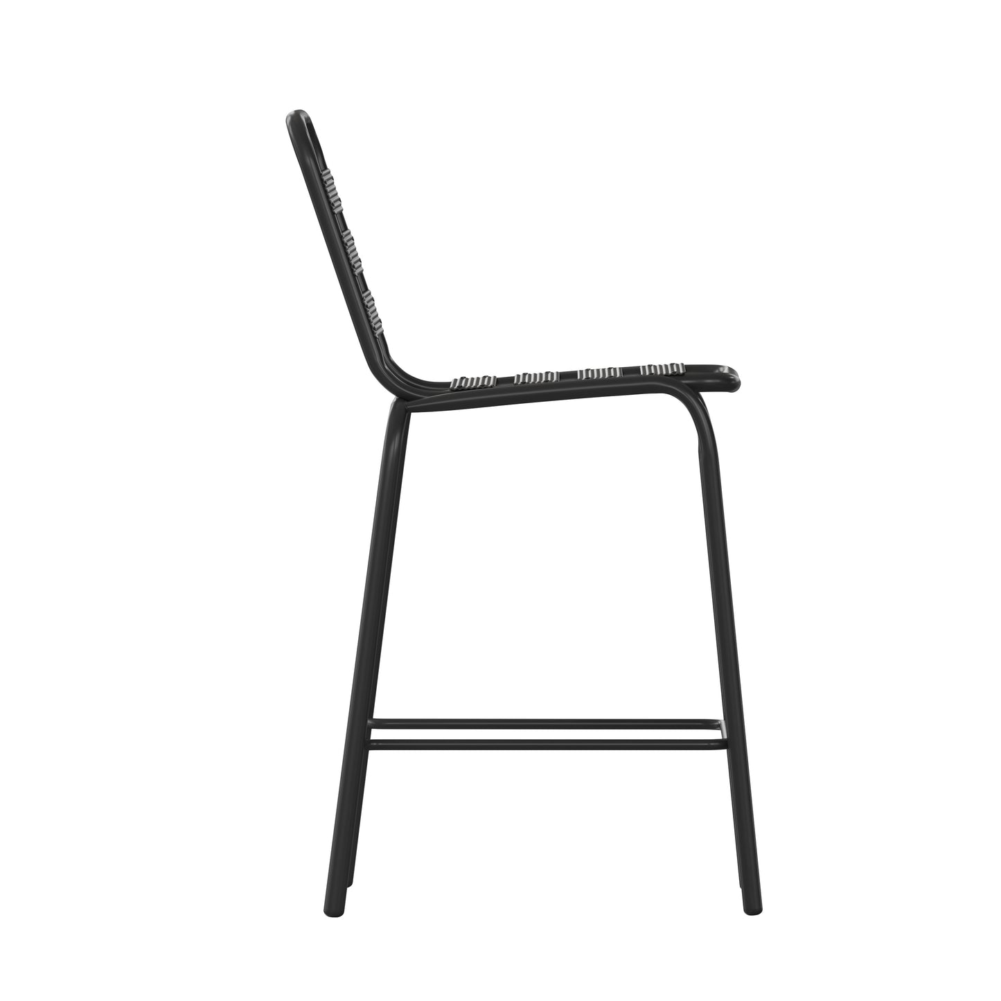 Lila Commercial Black Metal Indoor-Outdoor Restaurant Bar Height Stool with Metal Triple Slat Back Black