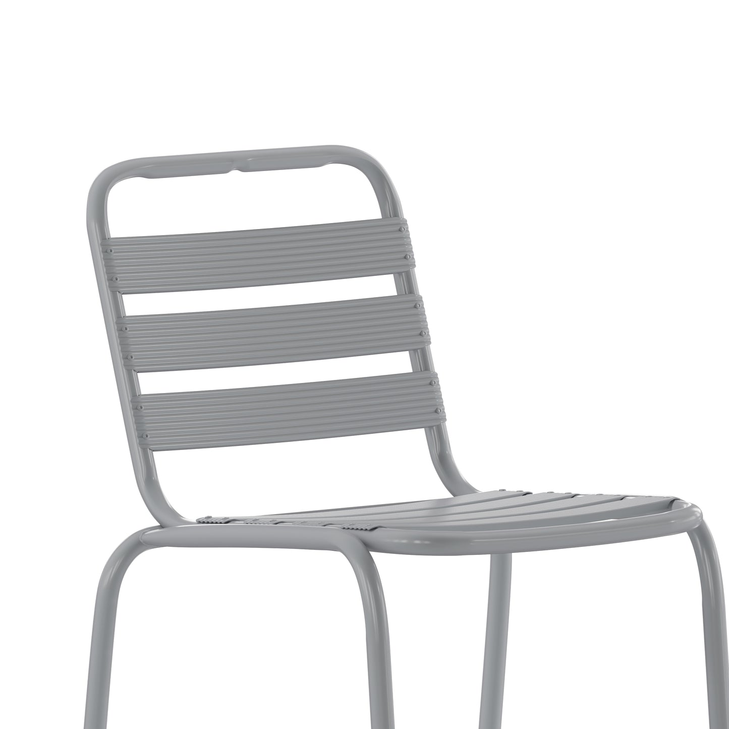 Lila Commercial Silver Metal Indoor-Outdoor Restaurant Bar Height Stool with Metal Triple Slat Back Silver