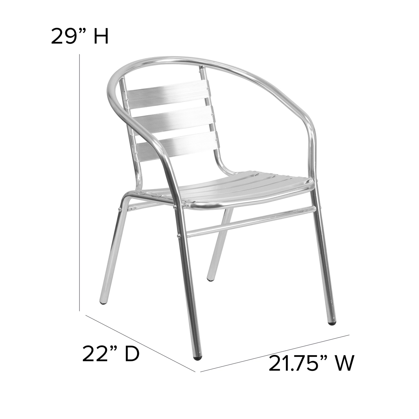 Lila Commercial Aluminum Indoor-Outdoor Restaurant Stack Chair with Triple Slat Back and Arms Aluminum