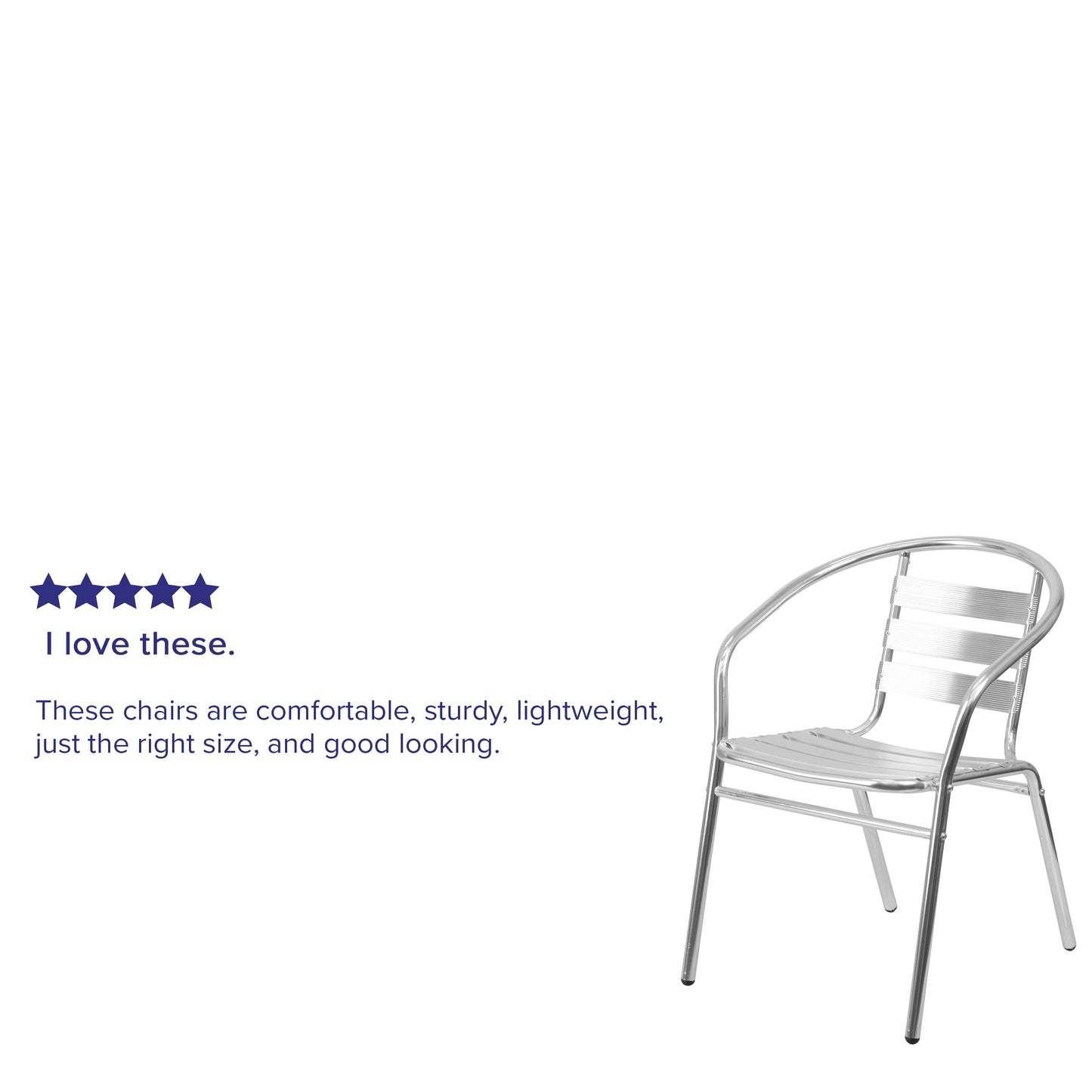 Lila Commercial Aluminum Indoor-Outdoor Restaurant Stack Chair with Triple Slat Back and Arms Aluminum