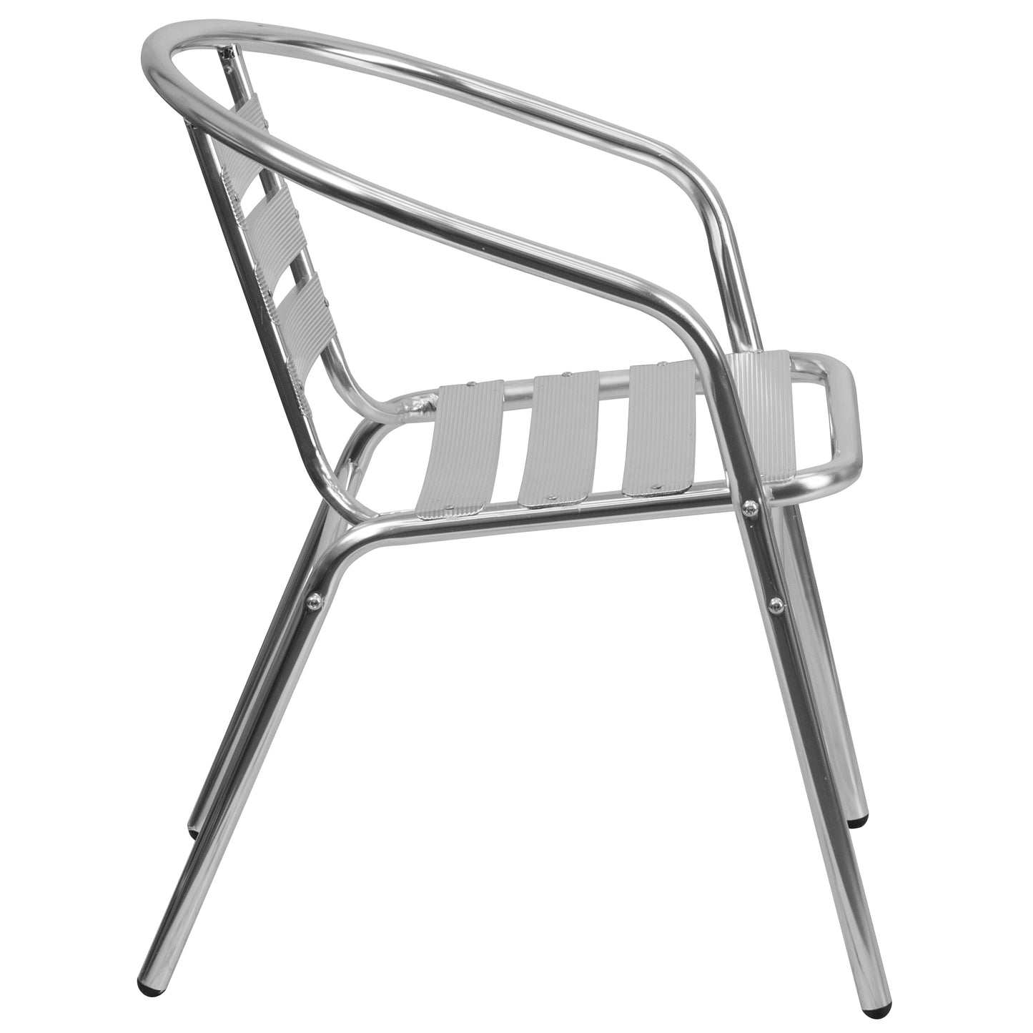 Lila Commercial Aluminum Indoor-Outdoor Restaurant Stack Chair with Triple Slat Back and Arms Aluminum
