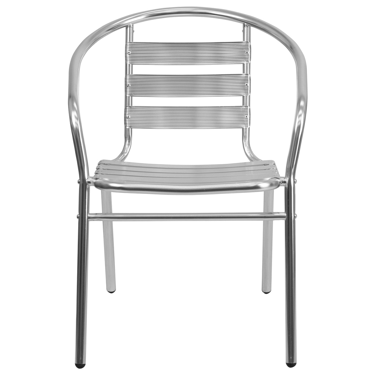Lila Commercial Aluminum Indoor-Outdoor Restaurant Stack Chair with Triple Slat Back and Arms Aluminum