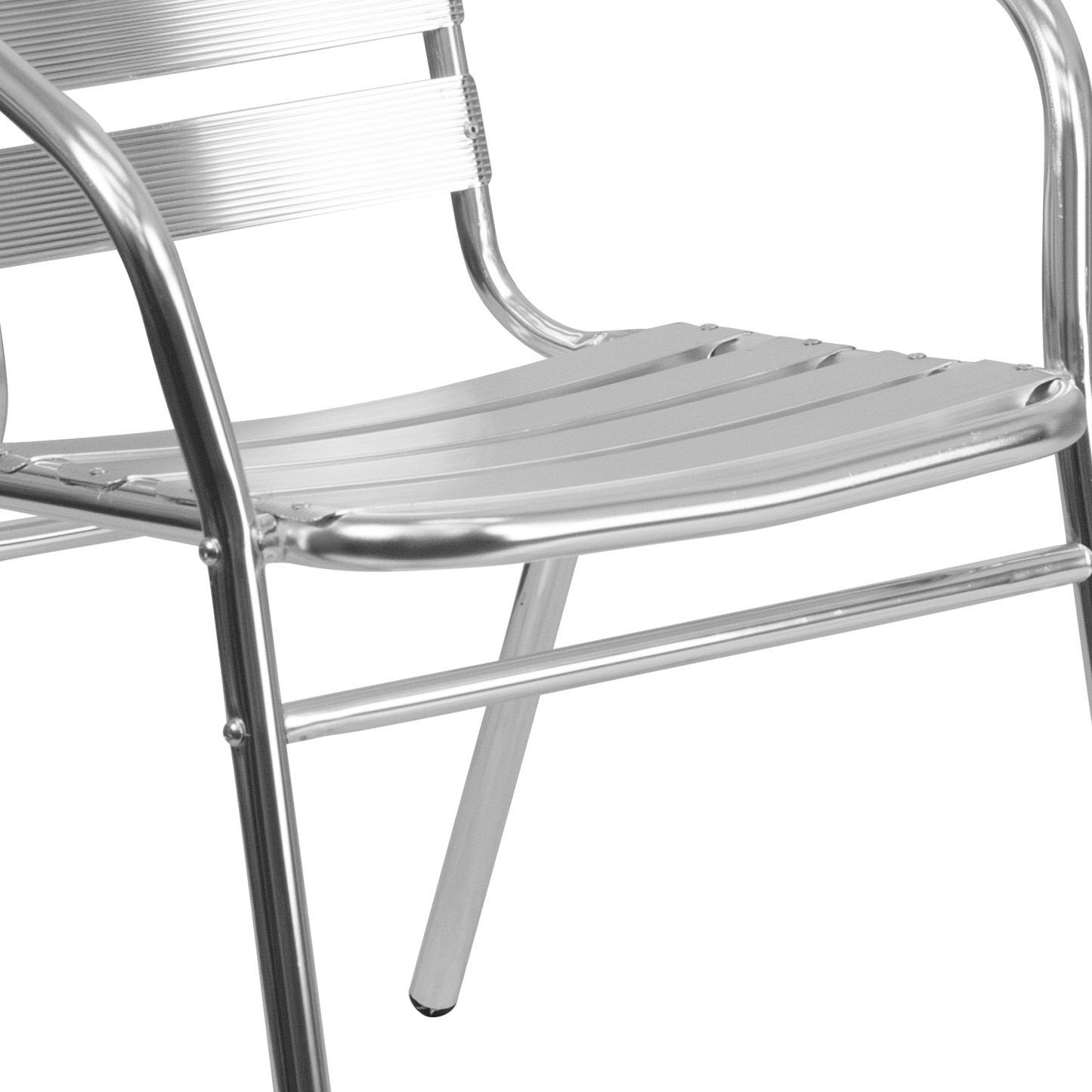 Lila Commercial Aluminum Indoor-Outdoor Restaurant Stack Chair with Triple Slat Back and Arms Aluminum
