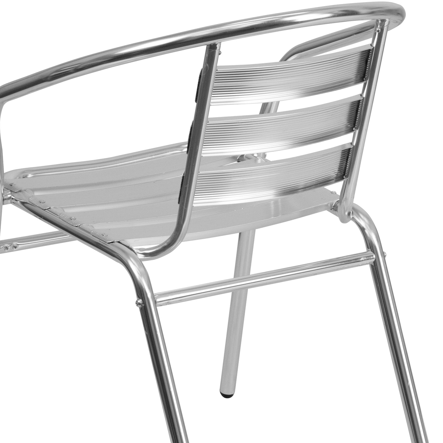 Lila Commercial Aluminum Indoor-Outdoor Restaurant Stack Chair with Triple Slat Back and Arms Aluminum