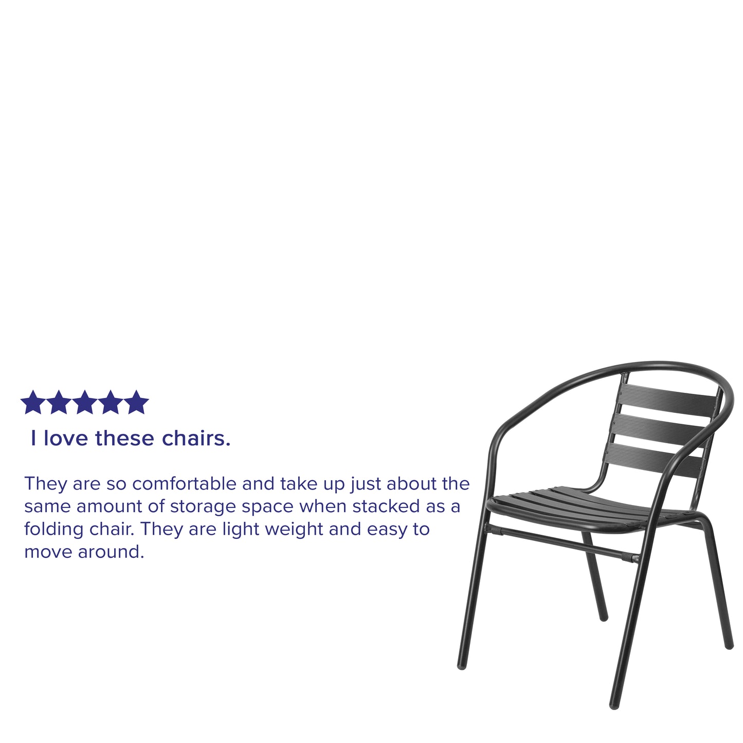 Lila Black Metal Restaurant Stack Chair with Aluminum Slats Black