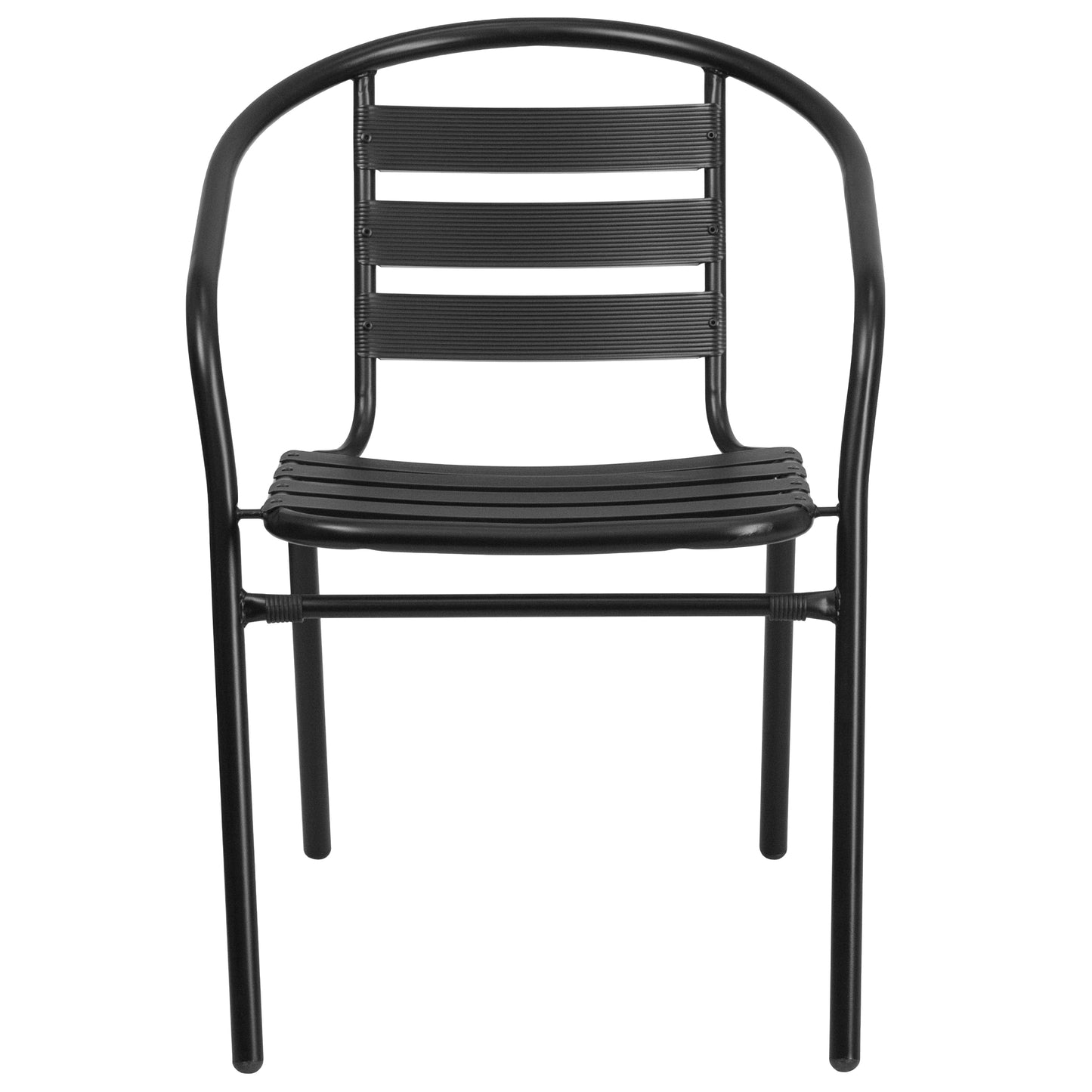 Lila Black Metal Restaurant Stack Chair with Aluminum Slats Black