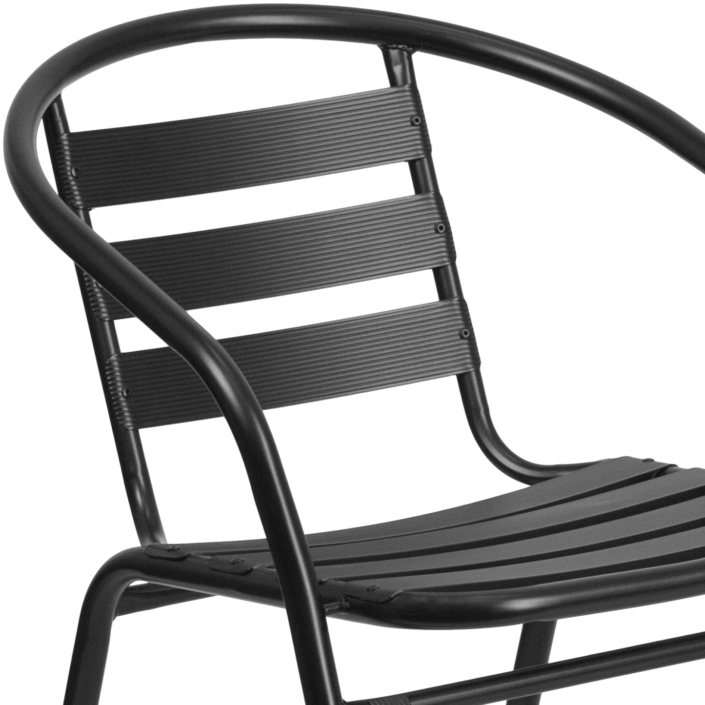 Lila Black Metal Restaurant Stack Chair with Aluminum Slats Black