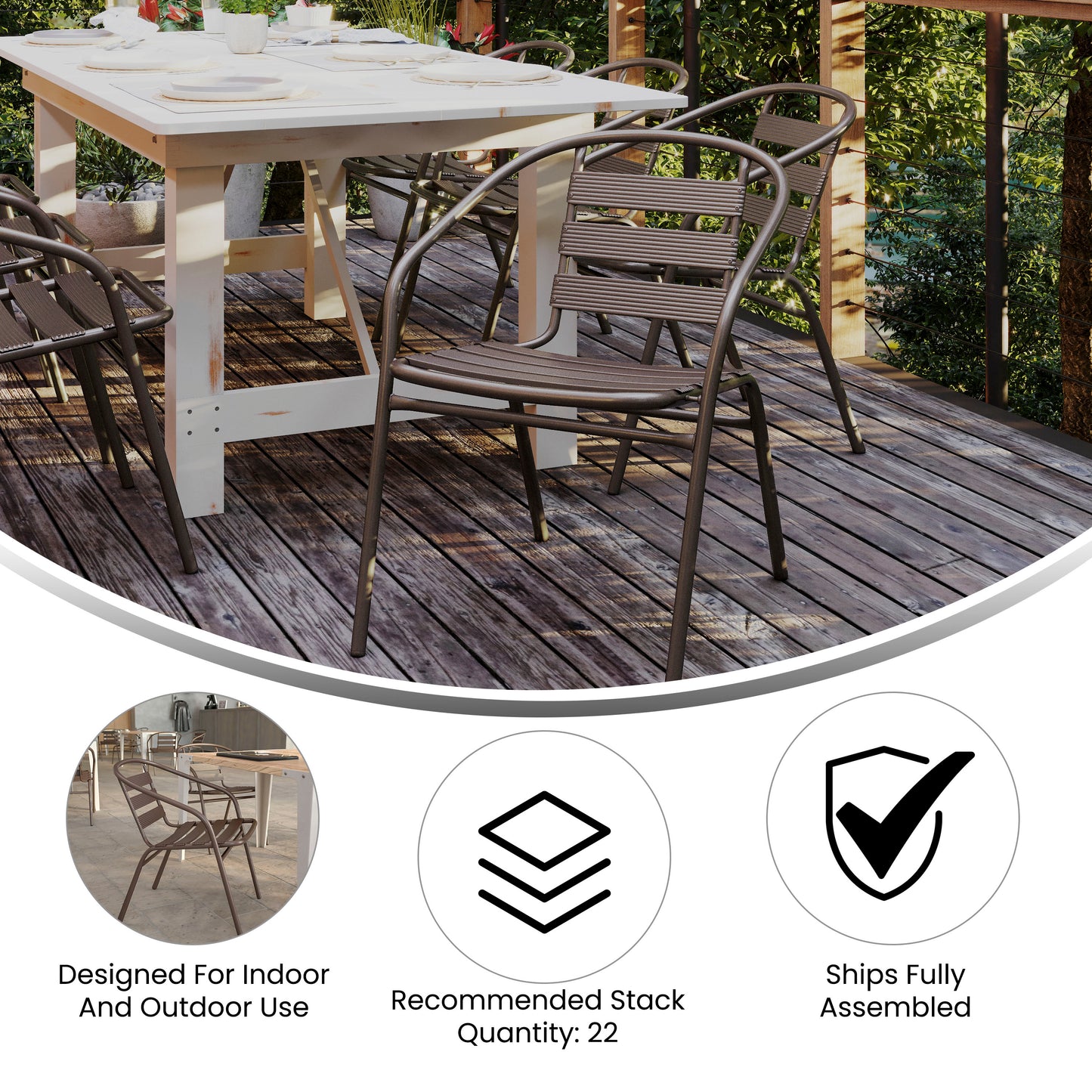 Lila Bronze Metal Restaurant Stack Chair with Metal Slats Bronze TLH-017C-BZ-GG