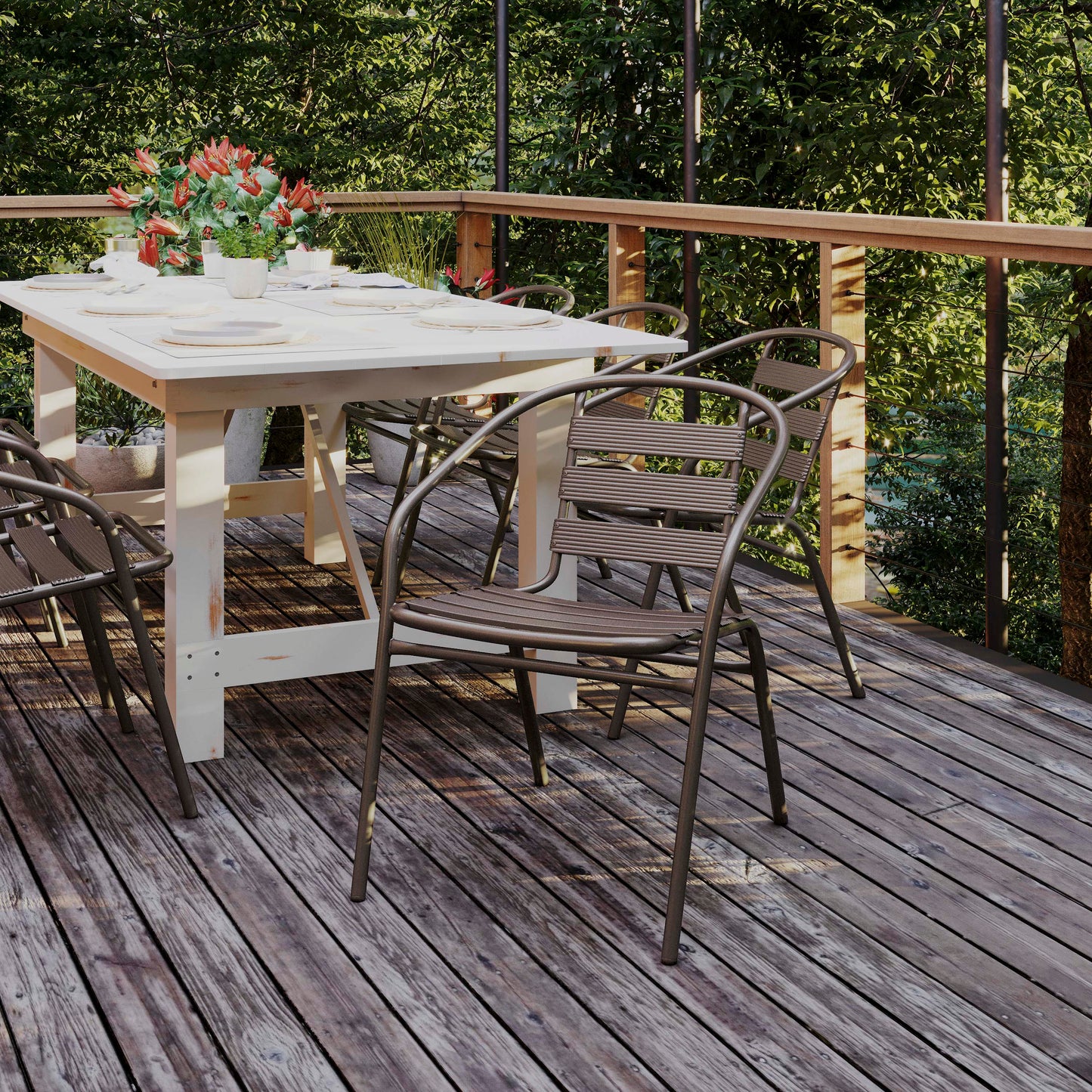 Lila Bronze Metal Restaurant Stack Chair with Metal Slats Bronze TLH-017C-BZ-GG