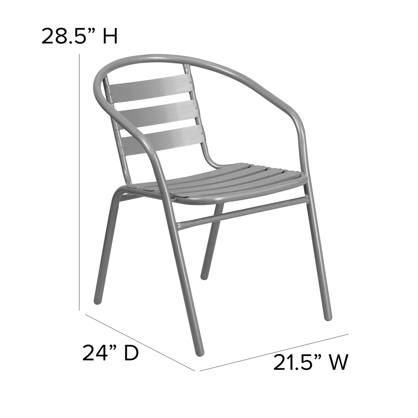 Lila Silver Metal Restaurant Stack Chair with Aluminum Slats Silver TLH-017C-GG
