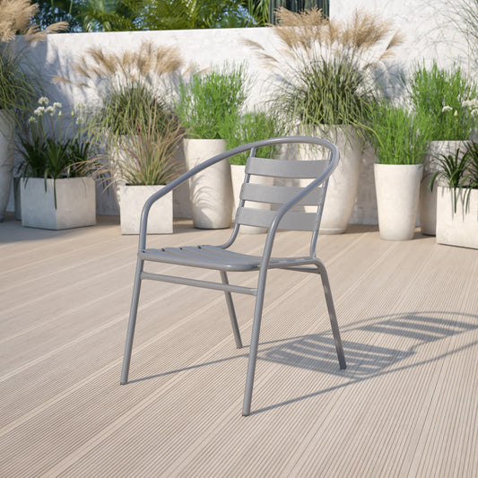 Lila Silver Metal Restaurant Stack Chair with Aluminum Slats Silver
