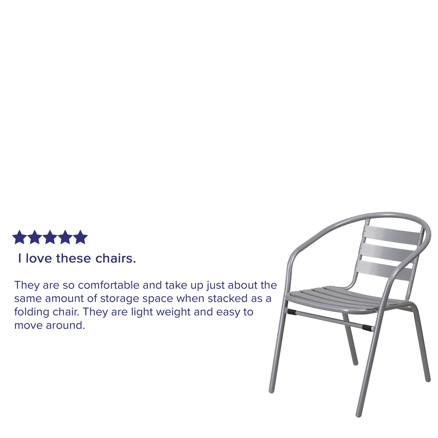Lila Silver Metal Restaurant Stack Chair with Aluminum Slats Silver TLH-017C-GG