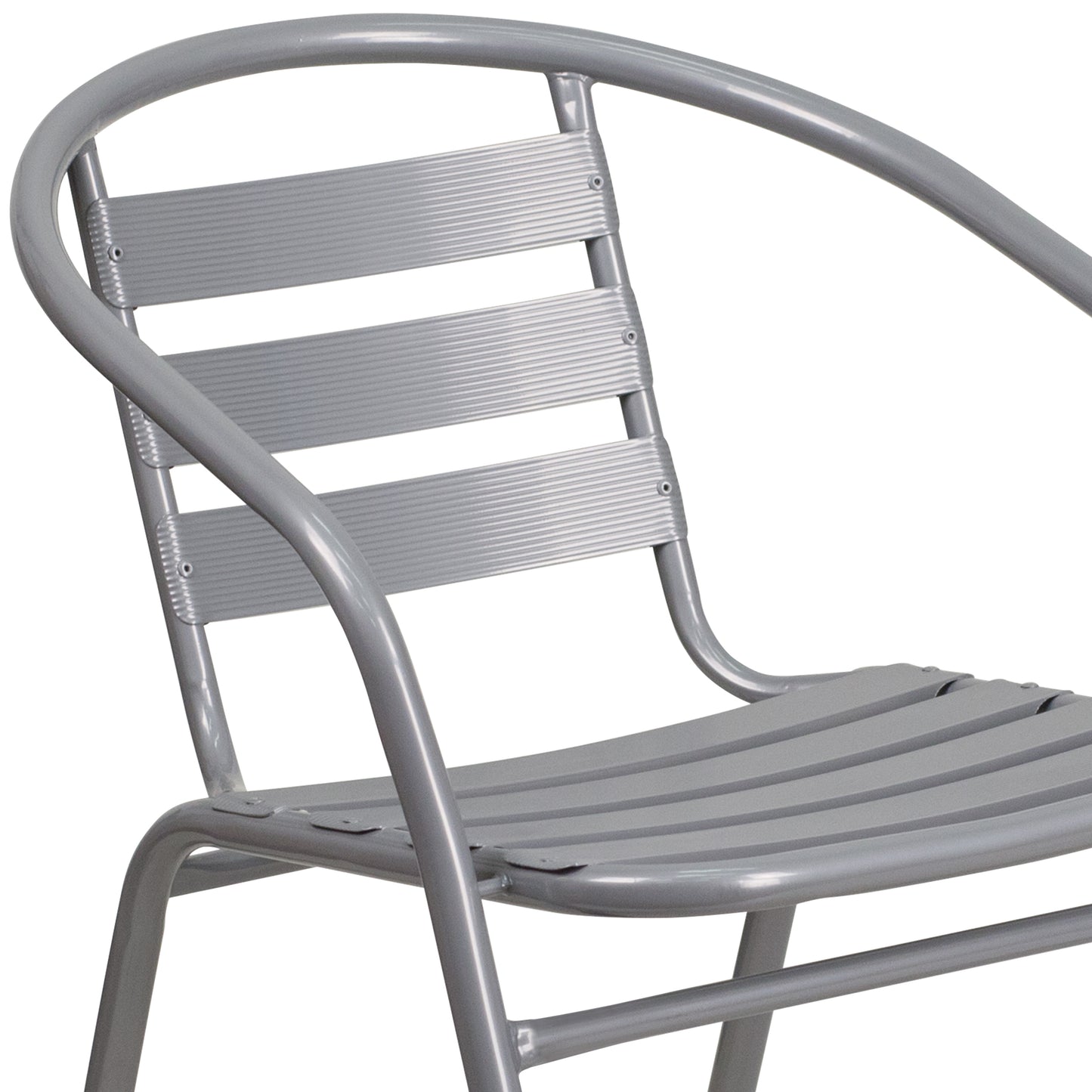 Lila Silver Metal Restaurant Stack Chair with Aluminum Slats Silver TLH-017C-GG