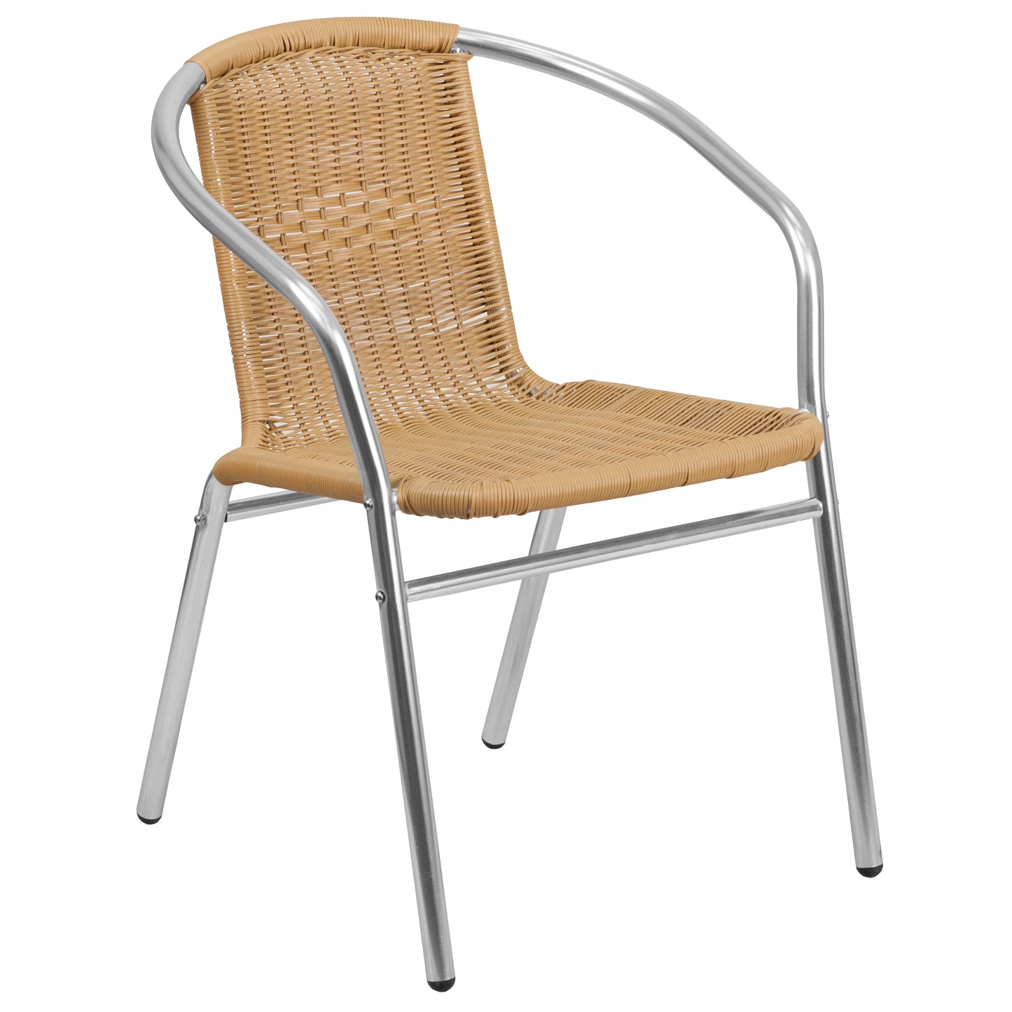 Lila Commercial Aluminum and Beige Rattan Indoor-Outdoor Restaurant Stack Chair Aluminum and Beige