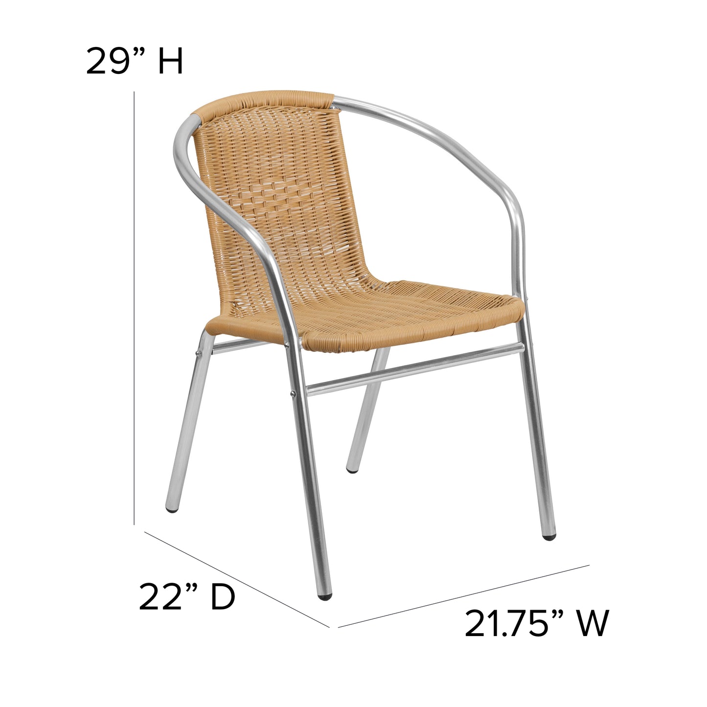 Lila Commercial Aluminum and Beige Rattan Indoor-Outdoor Restaurant Stack Chair Aluminum and Beige