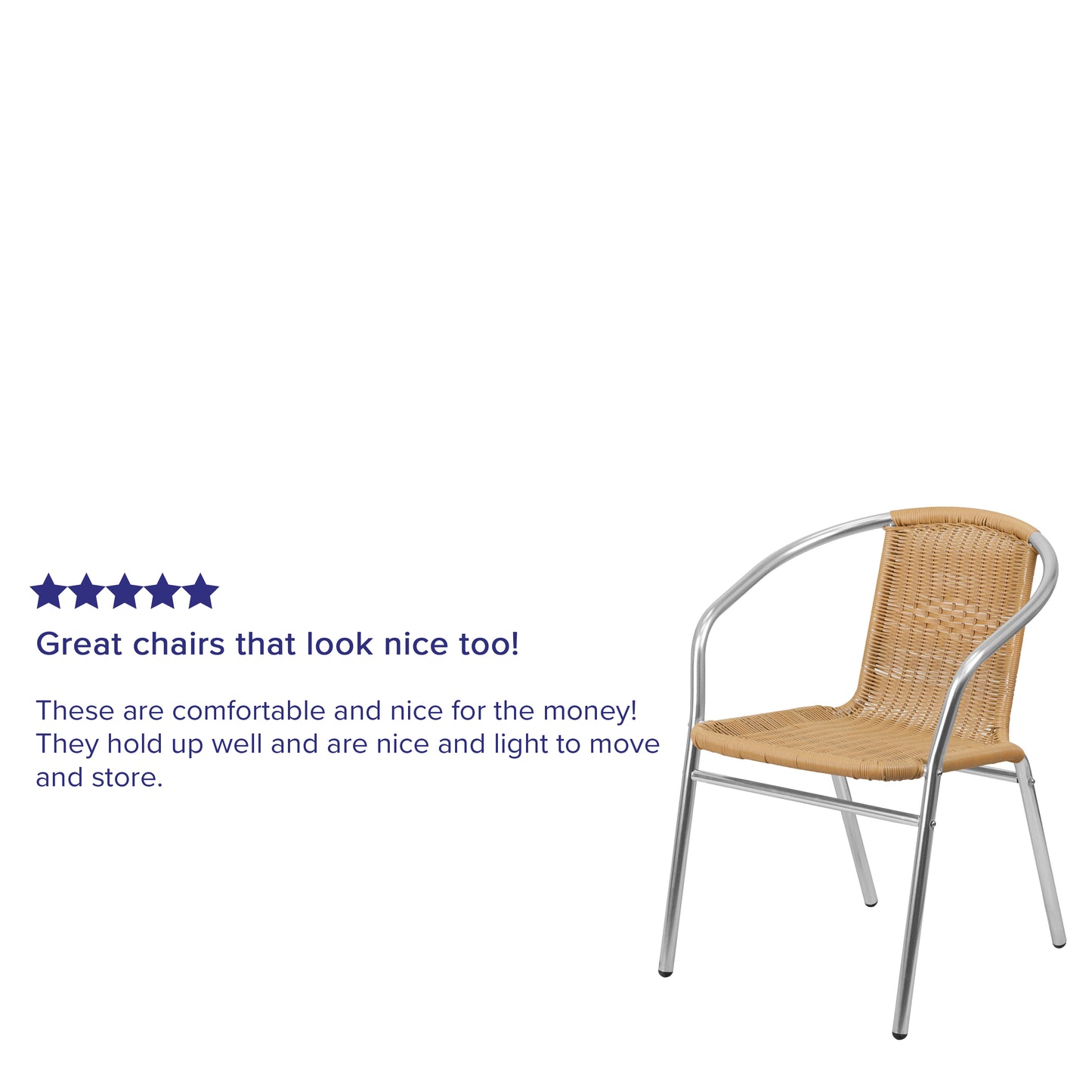 Lila Commercial Aluminum and Beige Rattan Indoor-Outdoor Restaurant Stack Chair Aluminum and Beige