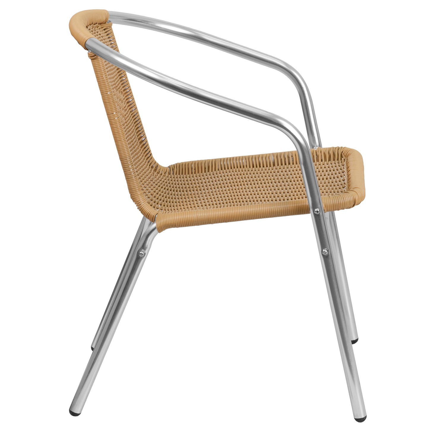 Lila Commercial Aluminum and Beige Rattan Indoor-Outdoor Restaurant Stack Chair Aluminum and Beige