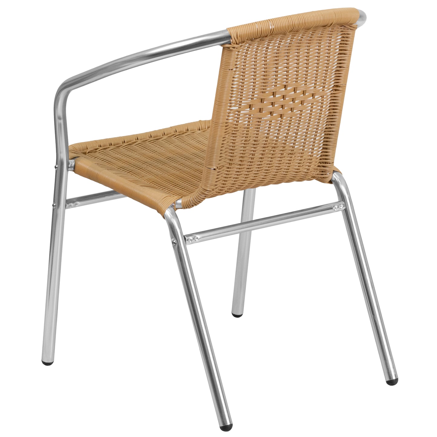 Lila Commercial Aluminum and Beige Rattan Indoor-Outdoor Restaurant Stack Chair Aluminum and Beige