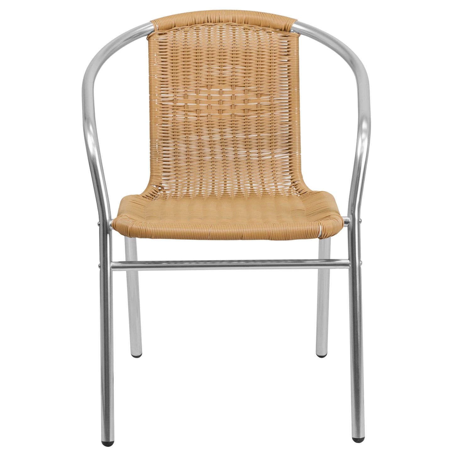 Lila Commercial Aluminum and Beige Rattan Indoor-Outdoor Restaurant Stack Chair Aluminum and Beige