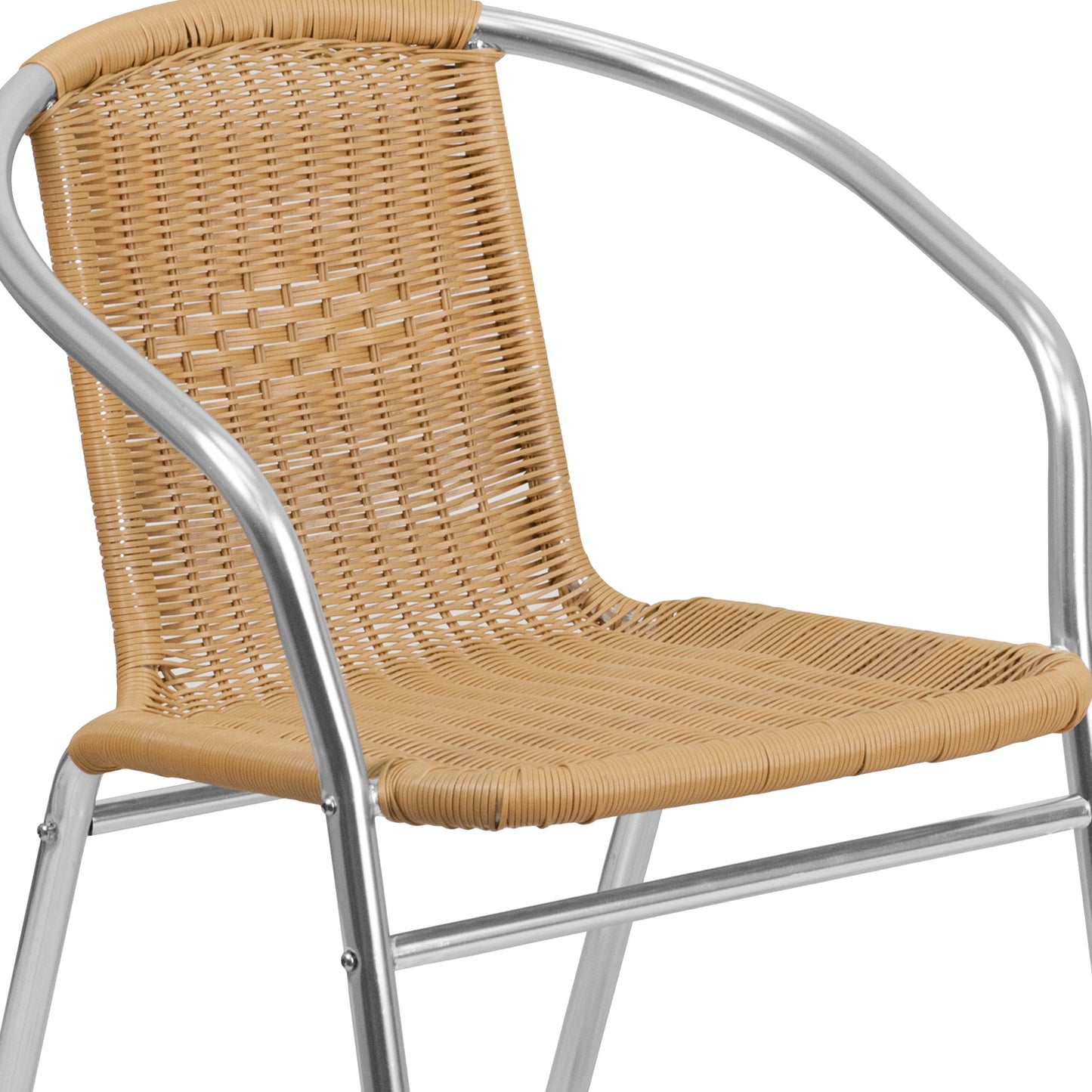 Lila Commercial Aluminum and Beige Rattan Indoor-Outdoor Restaurant Stack Chair Aluminum and Beige