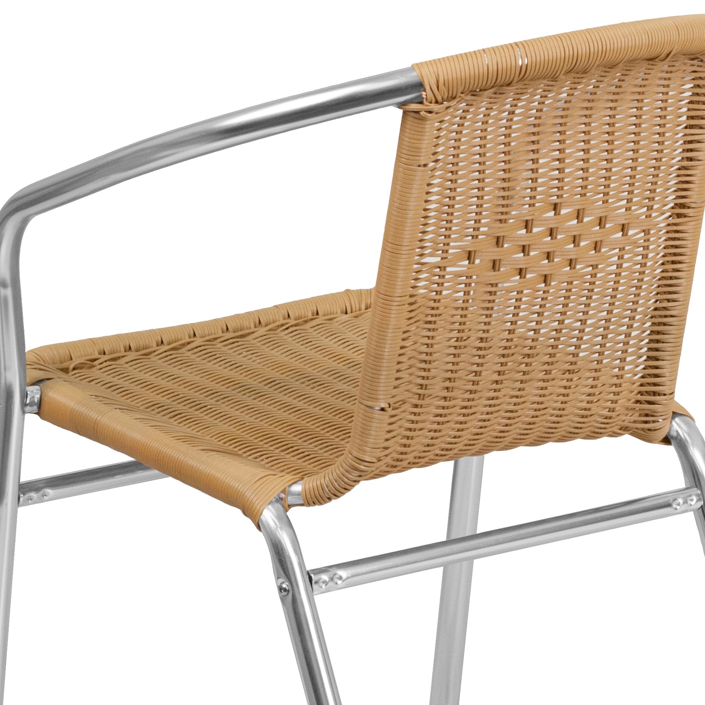 Lila Commercial Aluminum and Beige Rattan Indoor-Outdoor Restaurant Stack Chair Aluminum and Beige