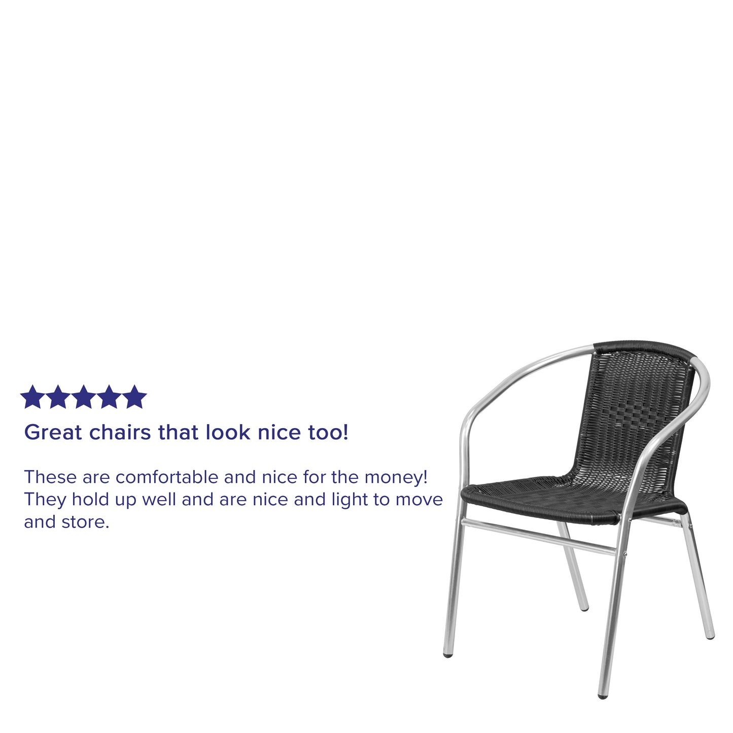 Lila Commercial Aluminum and Black Rattan Indoor-Outdoor Restaurant Stack Chair Aluminum and Black