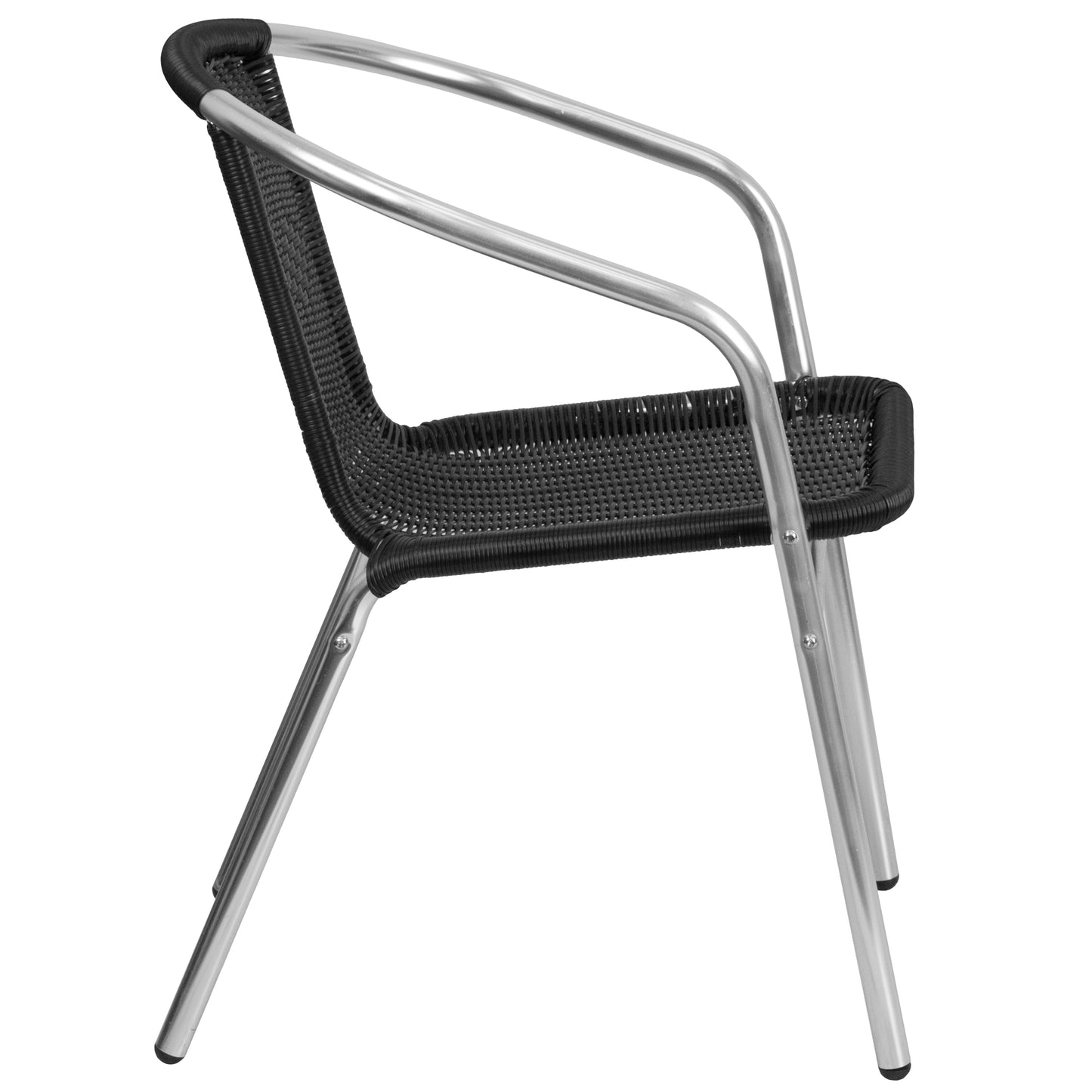 Lila Commercial Aluminum and Black Rattan Indoor-Outdoor Restaurant Stack Chair Aluminum and Black