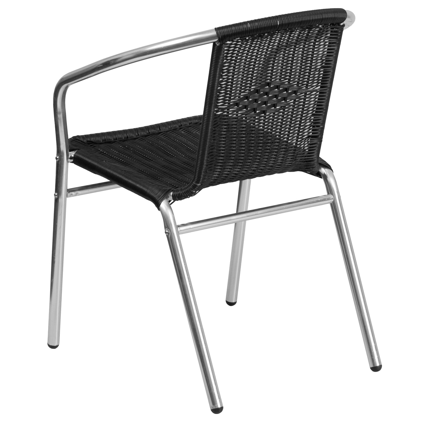 Lila Commercial Aluminum and Black Rattan Indoor-Outdoor Restaurant Stack Chair Aluminum and Black