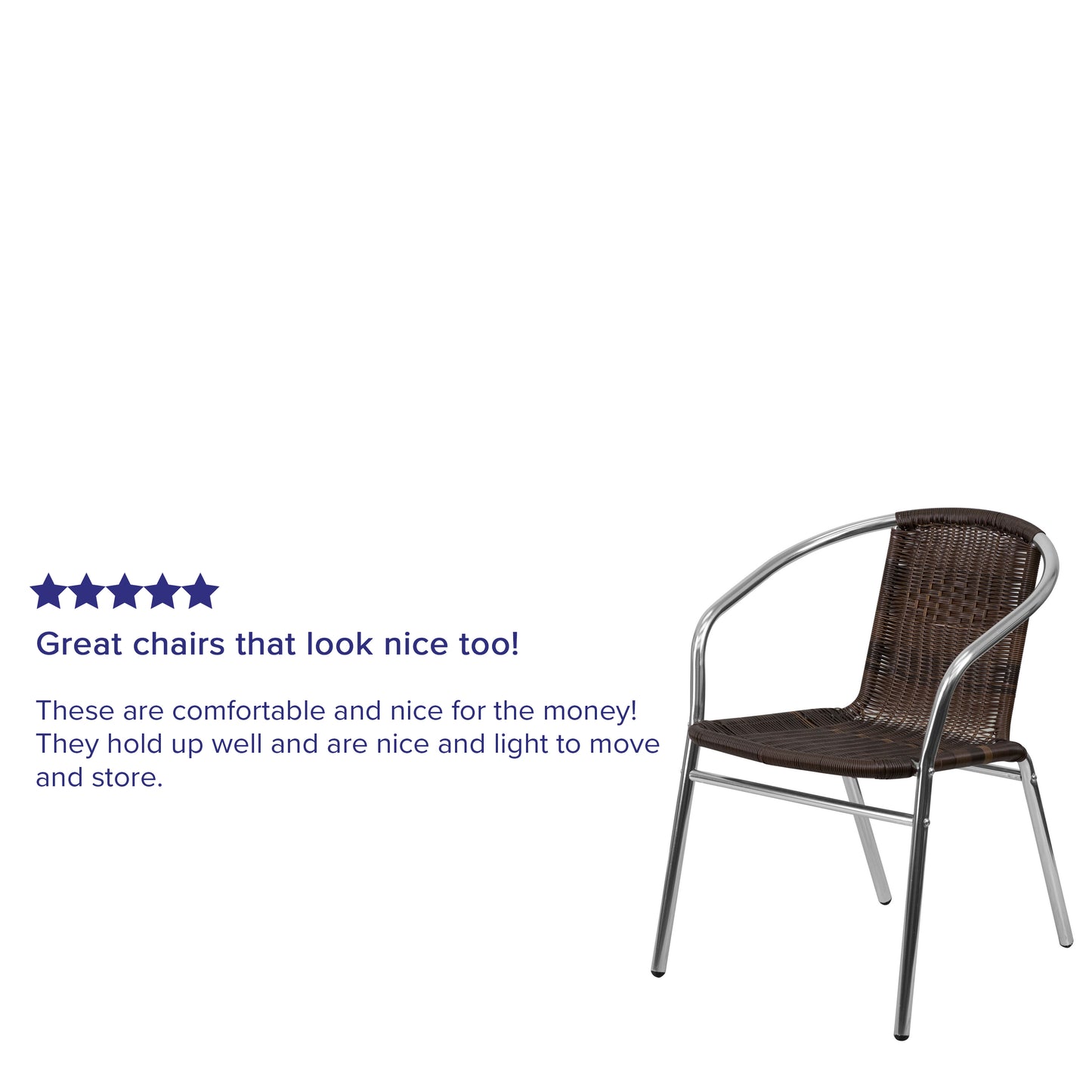 Lila Commercial Aluminum and Dark Brown Rattan Indoor-Outdoor Restaurant Stack Chair Aluminum and Dark Brown