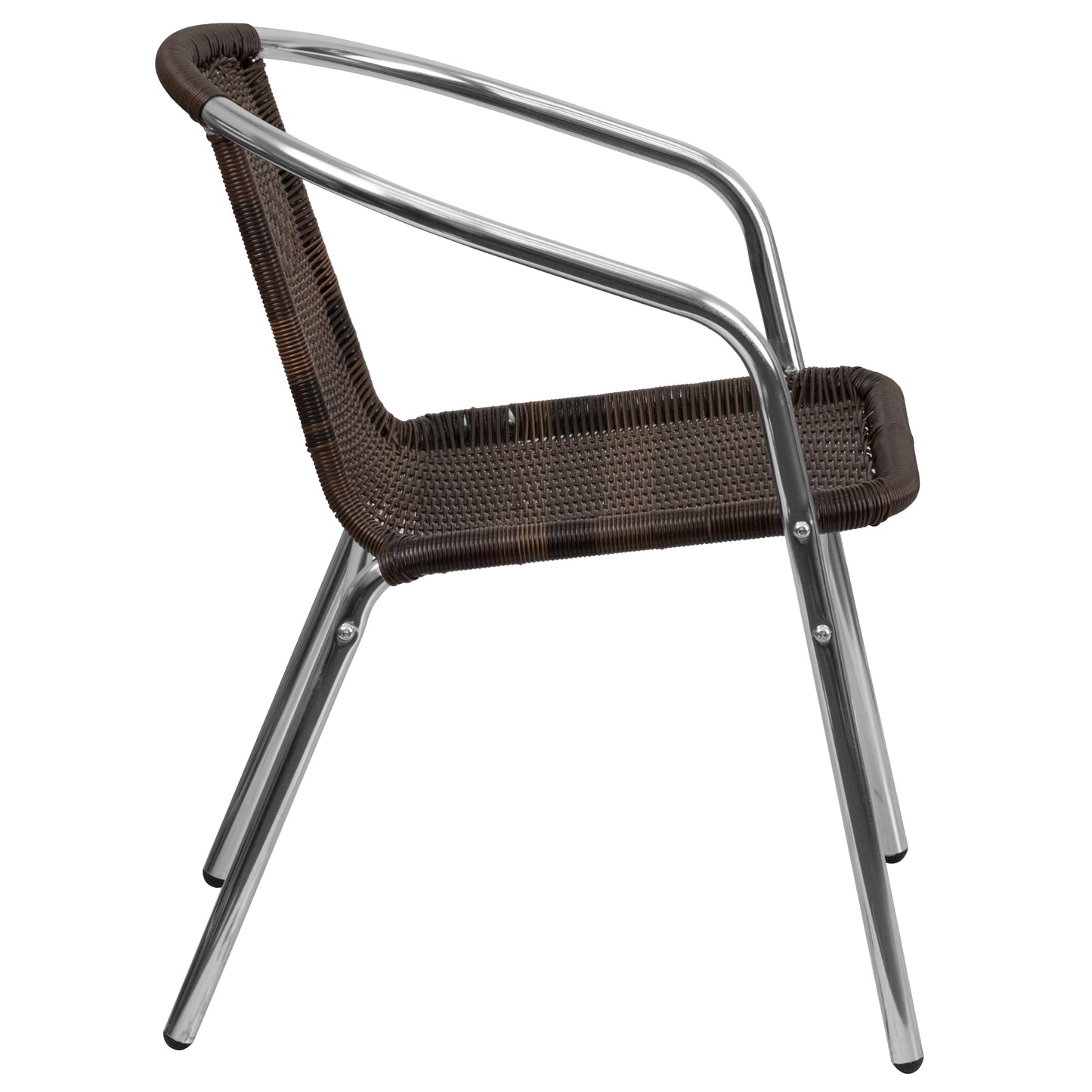 Lila Commercial Aluminum and Dark Brown Rattan Indoor-Outdoor Restaurant Stack Chair Aluminum and Dark Brown