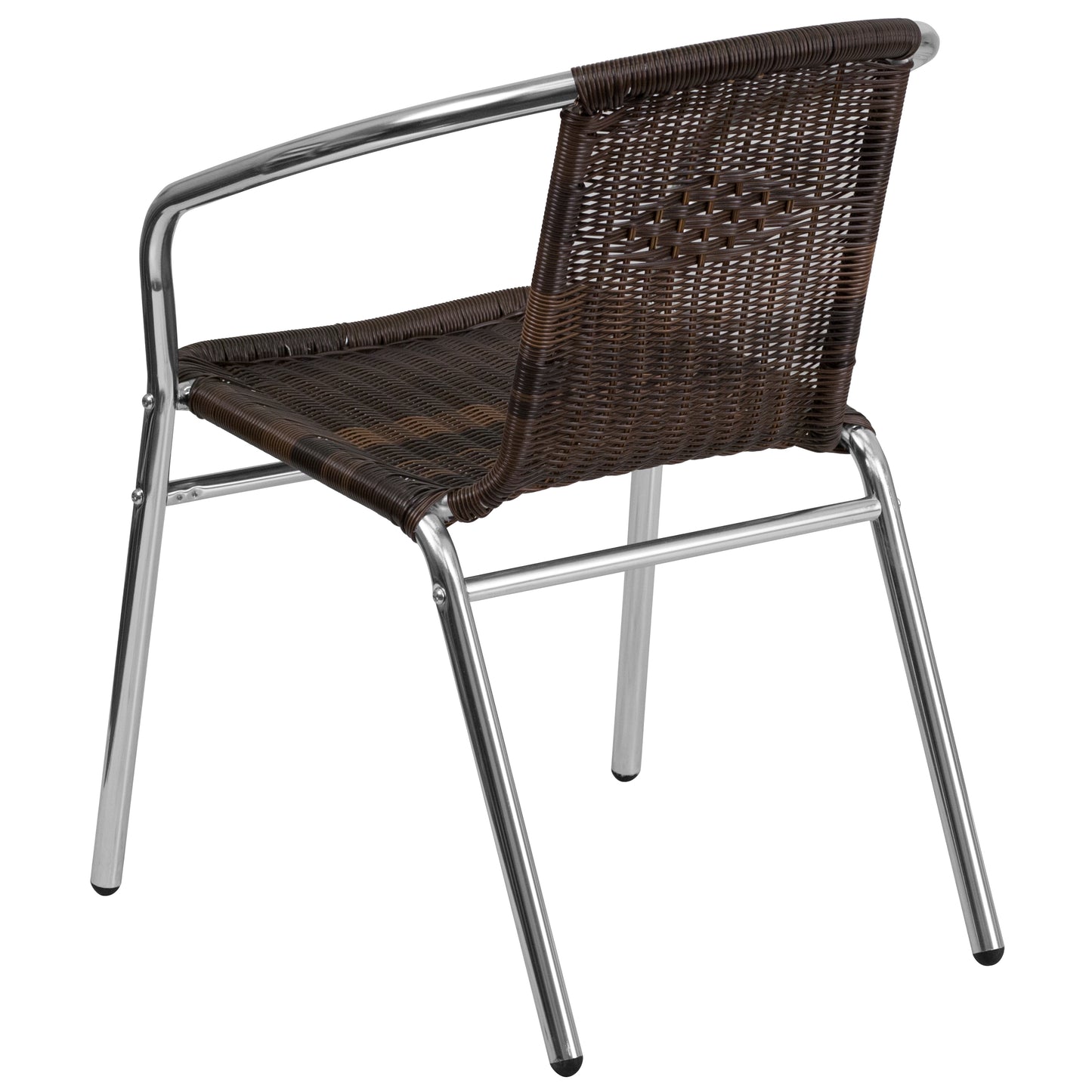 Lila Commercial Aluminum and Dark Brown Rattan Indoor-Outdoor Restaurant Stack Chair Aluminum and Dark Brown