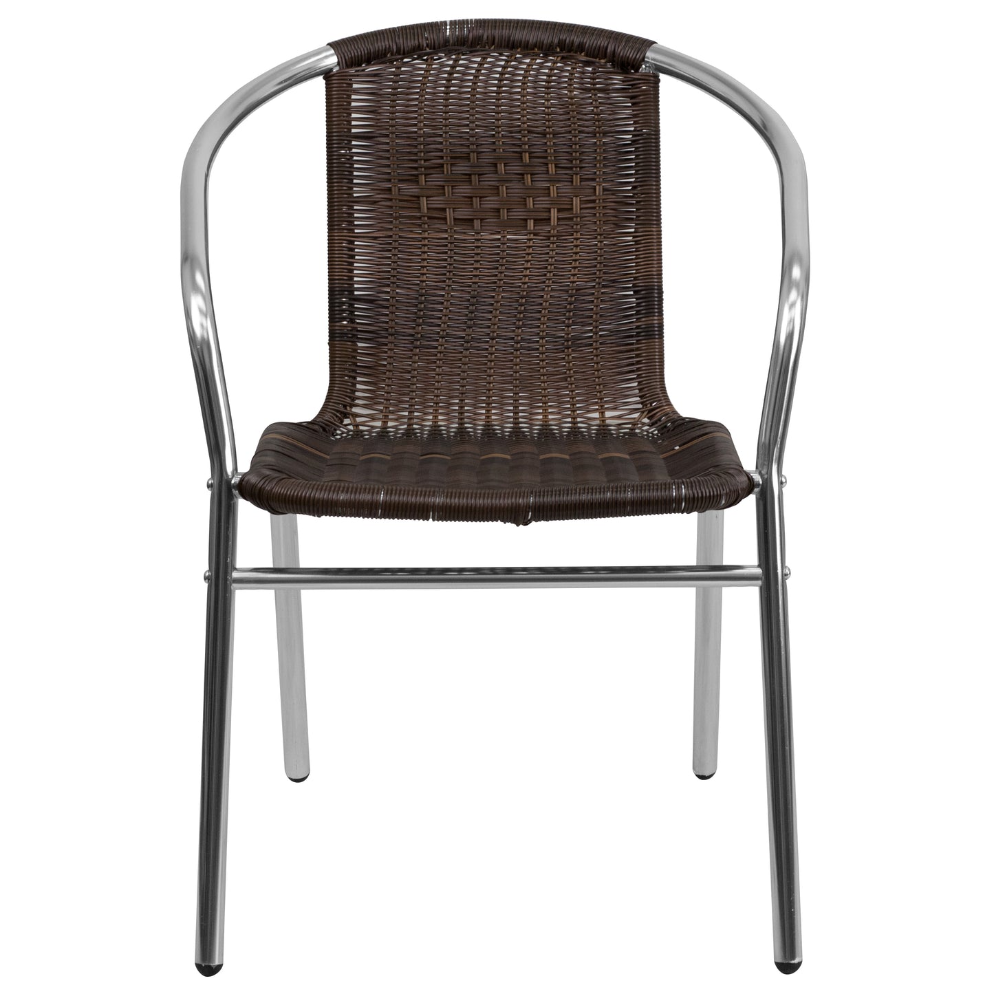 Lila Commercial Aluminum and Dark Brown Rattan Indoor-Outdoor Restaurant Stack Chair Aluminum and Dark Brown
