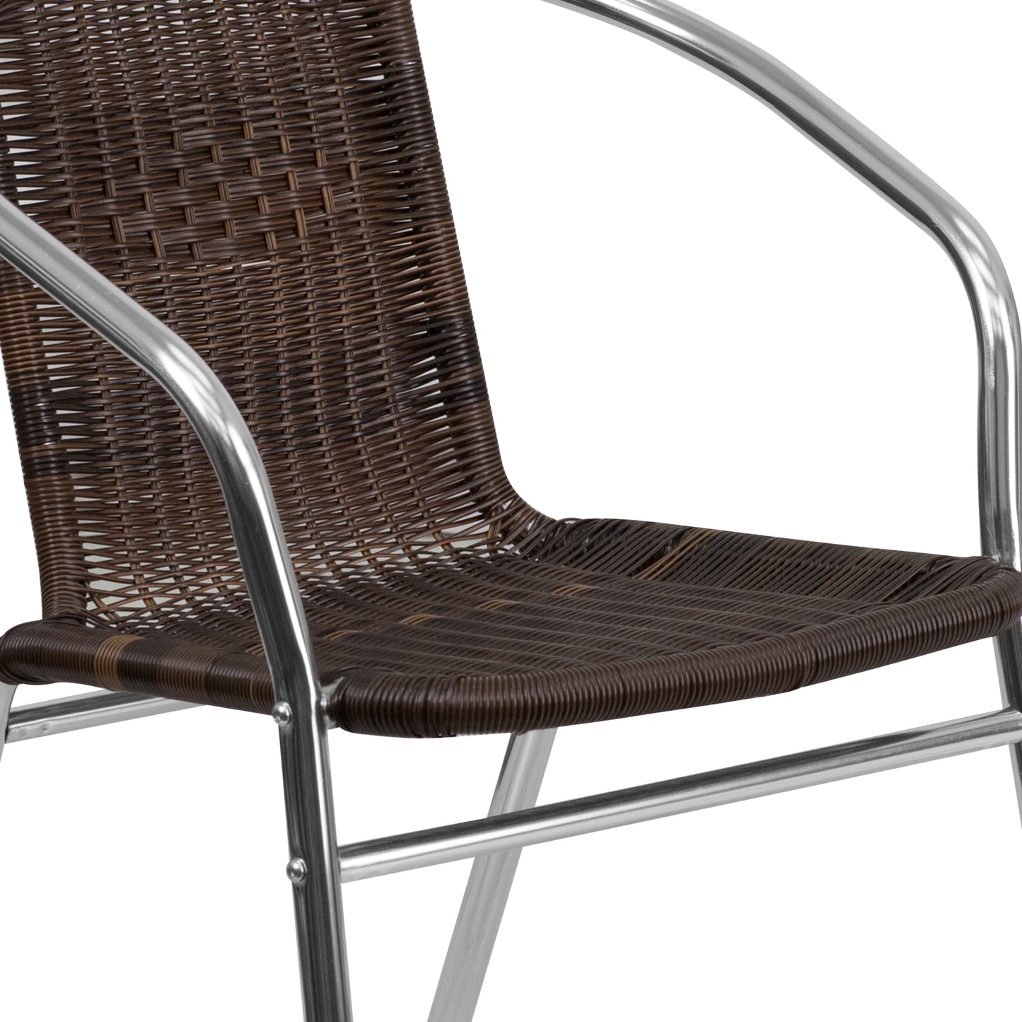 Lila Commercial Aluminum and Dark Brown Rattan Indoor-Outdoor Restaurant Stack Chair Aluminum and Dark Brown