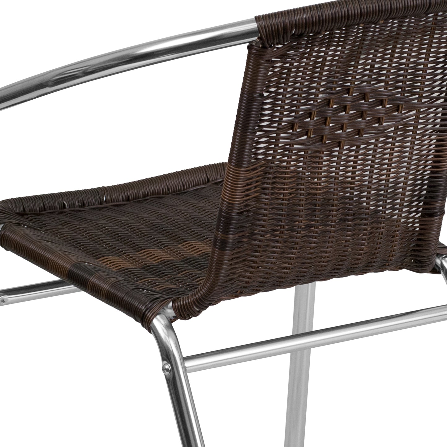 Lila Commercial Aluminum and Dark Brown Rattan Indoor-Outdoor Restaurant Stack Chair Aluminum and Dark Brown