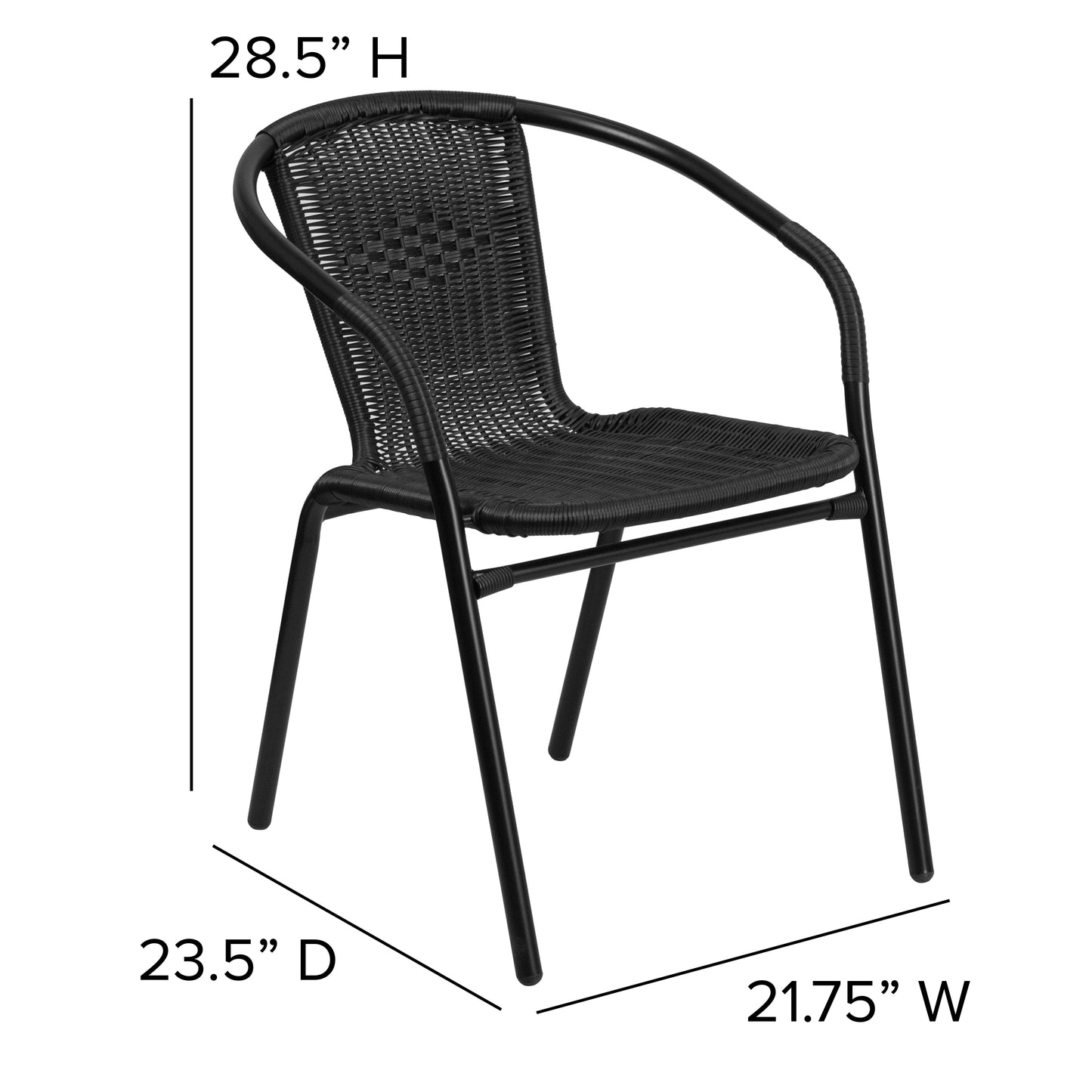 Lila Set of 2 Commercial Grade Black Rattan Indoor-Outdoor Restaurant Stack Chairs Black