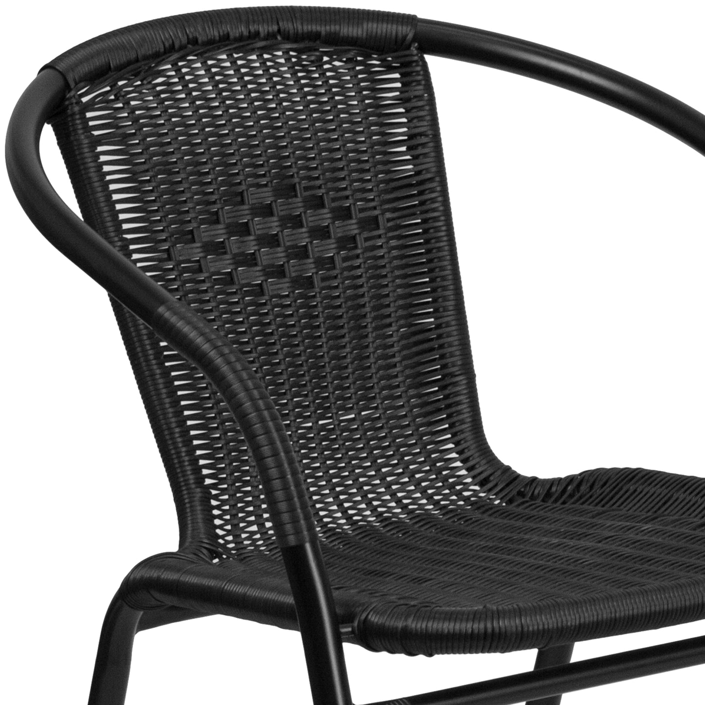 Lila Set of 2 Commercial Grade Black Rattan Indoor-Outdoor Restaurant Stack Chairs Black