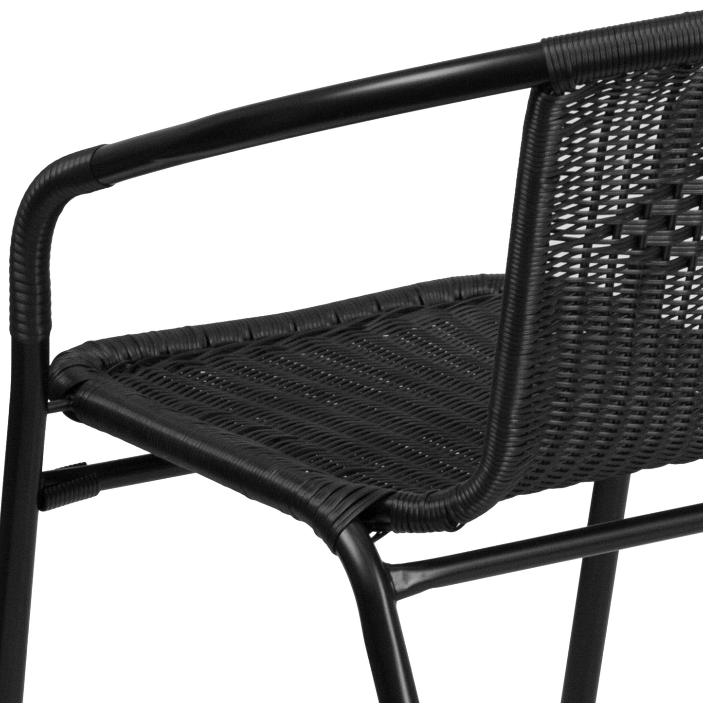 Lila Set of 2 Commercial Grade Black Rattan Indoor-Outdoor Restaurant Stack Chairs Black