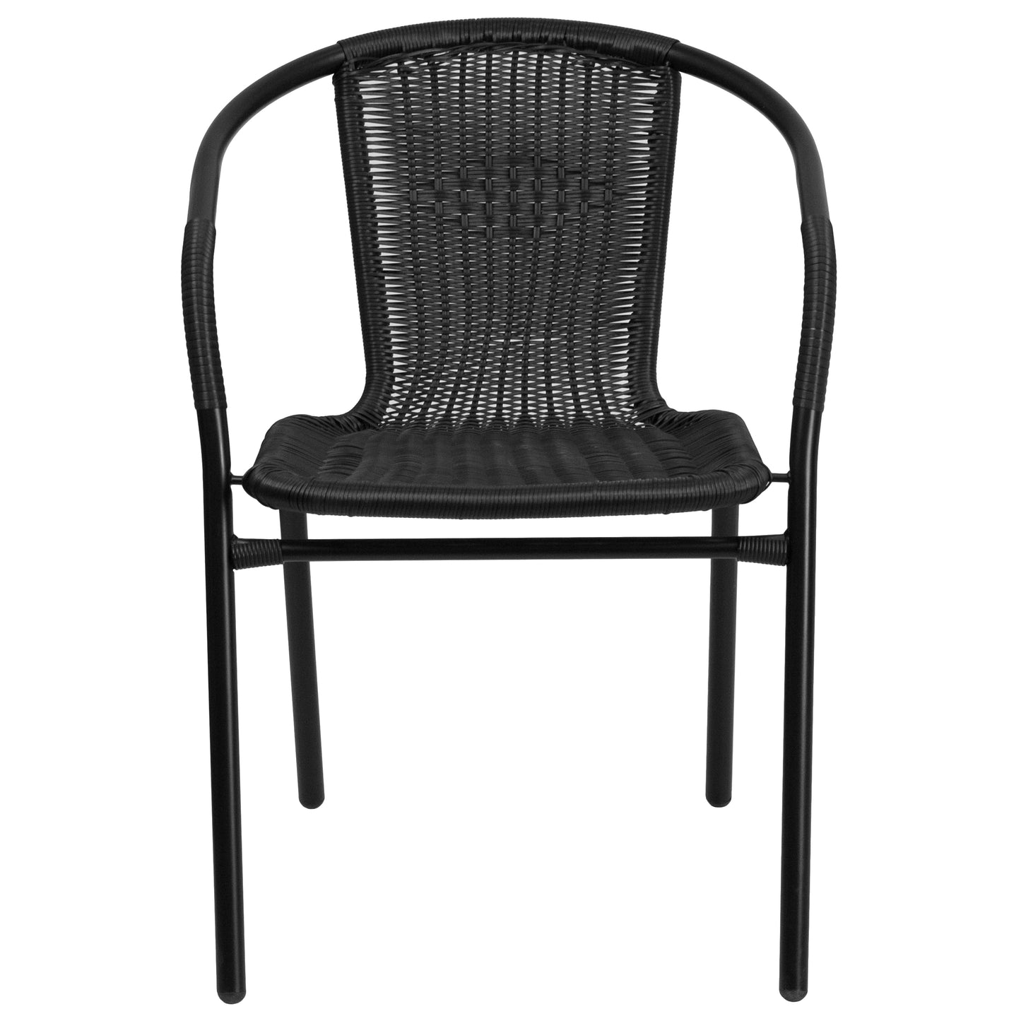 Lila Set of 2 Commercial Grade Black Rattan Indoor-Outdoor Restaurant Stack Chairs Black