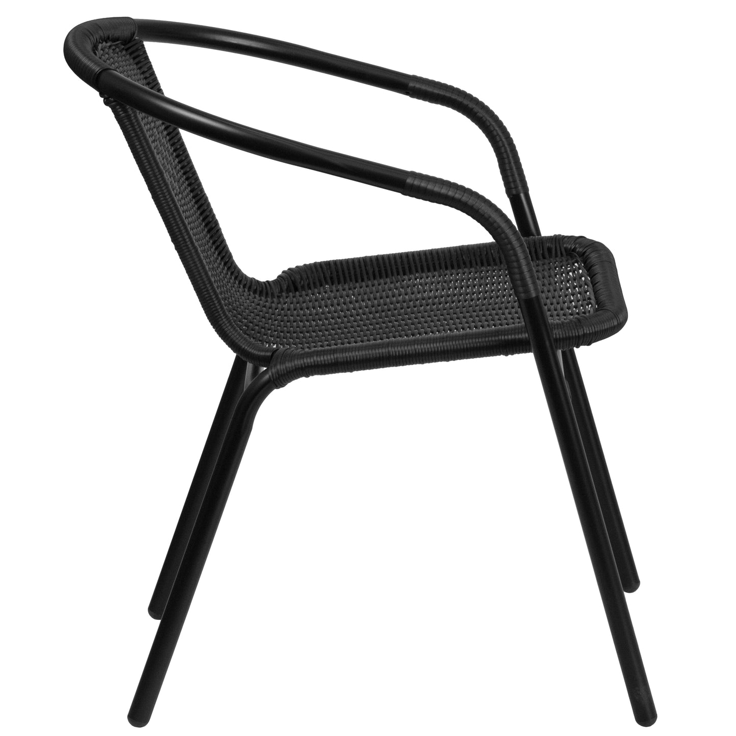 Lila Set of 2 Commercial Grade Black Rattan Indoor-Outdoor Restaurant Stack Chairs Black