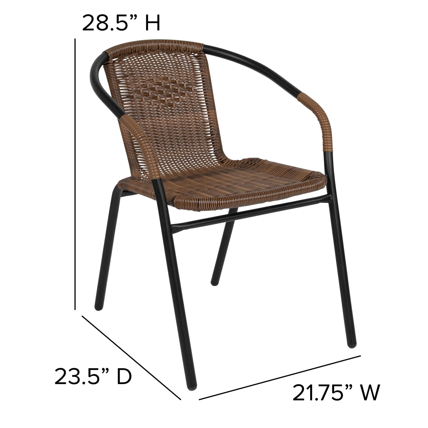 Lila Set of 2 Commercial Grade Medium Brown Rattan Indoor-Outdoor Restaurant Stack Chairs Medium Brown