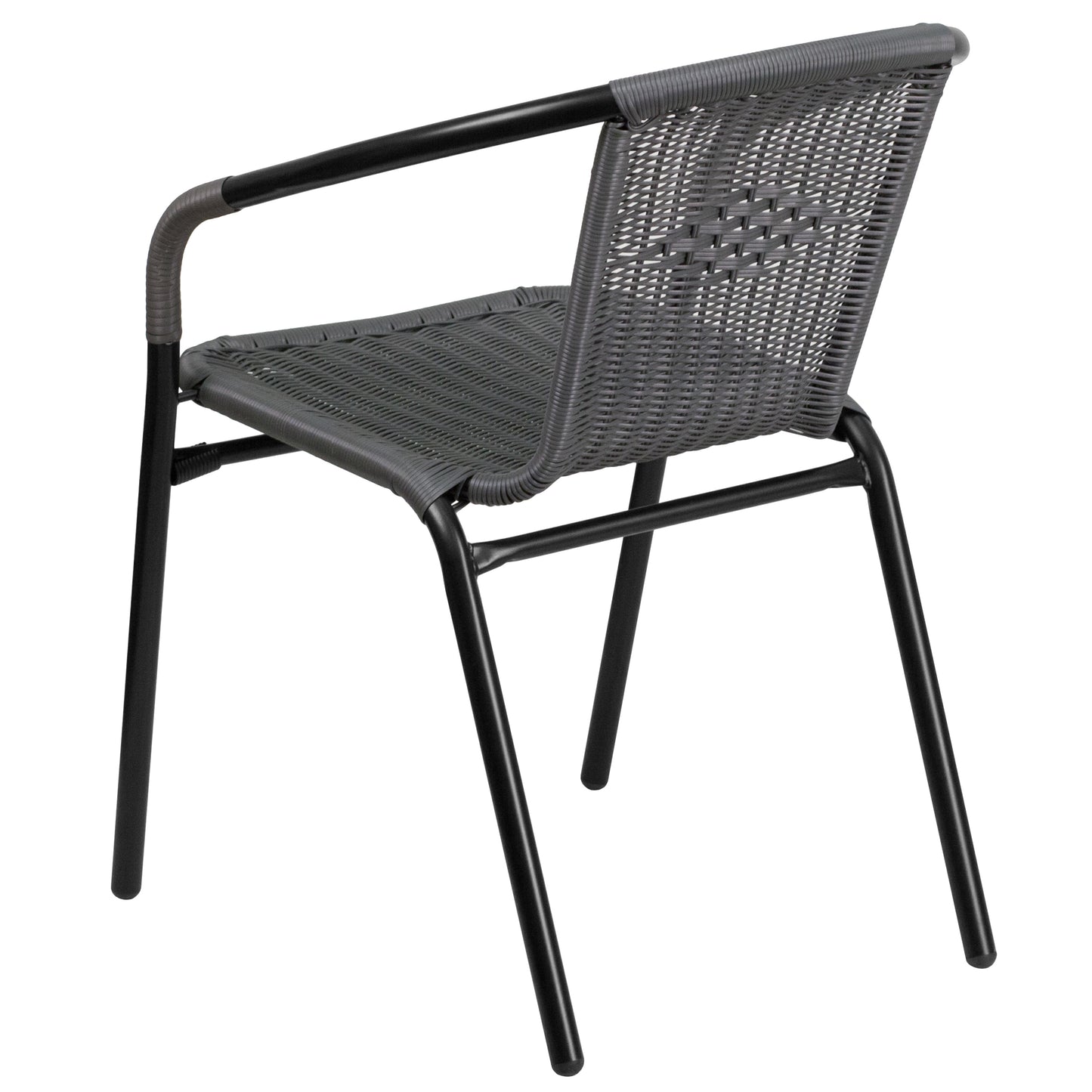 Lila Set of 2 Commercial Grade Gray Rattan Indoor-Outdoor Restaurant Stack Chairs Gray 2-TLH-037-GY-GG