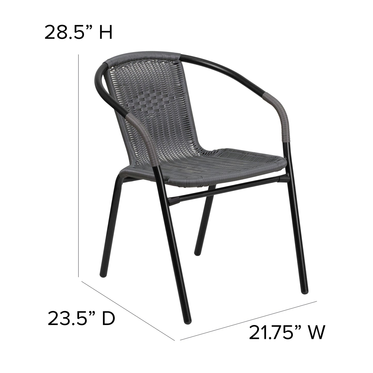Lila Set of 2 Commercial Grade Gray Rattan Indoor-Outdoor Restaurant Stack Chairs Gray 2-TLH-037-GY-GG