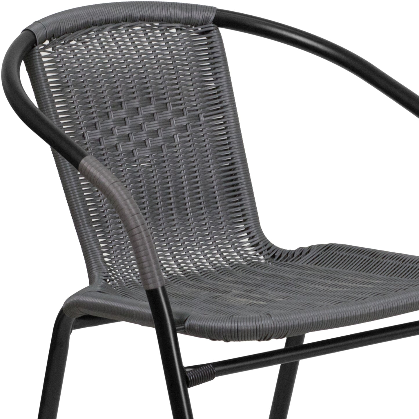 Lila Set of 2 Commercial Grade Gray Rattan Indoor-Outdoor Restaurant Stack Chairs Gray 2-TLH-037-GY-GG