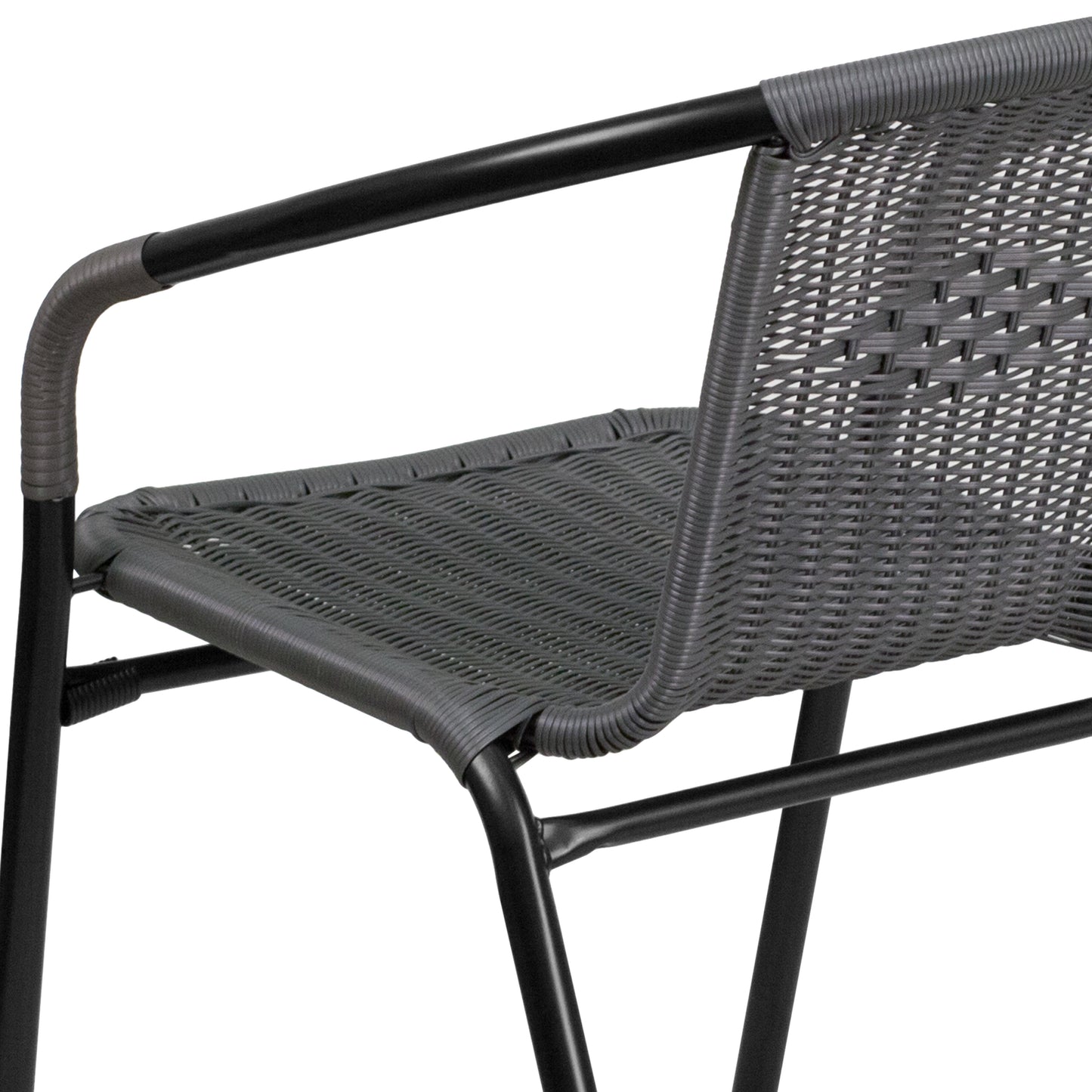Lila Set of 2 Commercial Grade Gray Rattan Indoor-Outdoor Restaurant Stack Chairs Gray 2-TLH-037-GY-GG