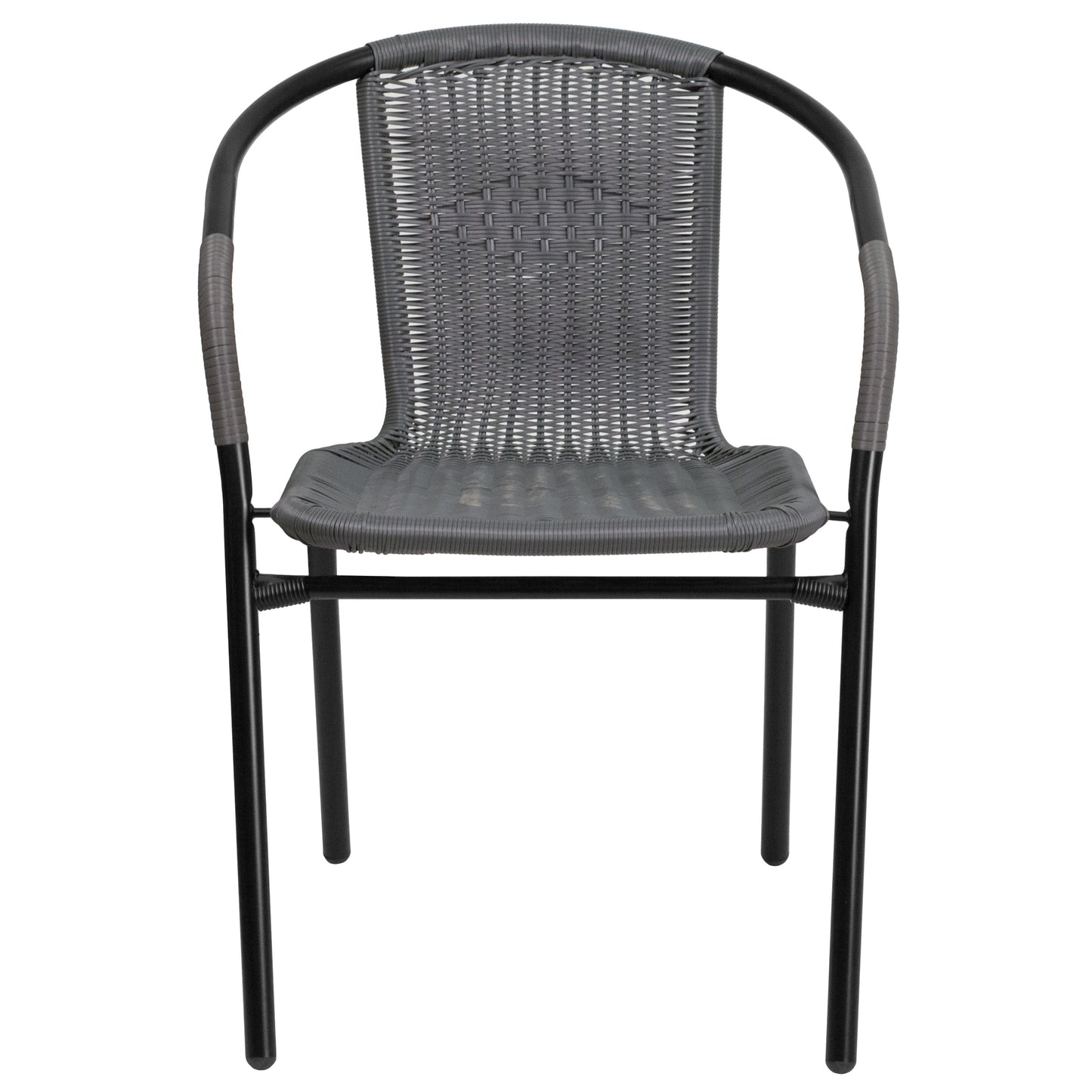 Lila Set of 2 Commercial Grade Gray Rattan Indoor-Outdoor Restaurant Stack Chairs Gray 2-TLH-037-GY-GG