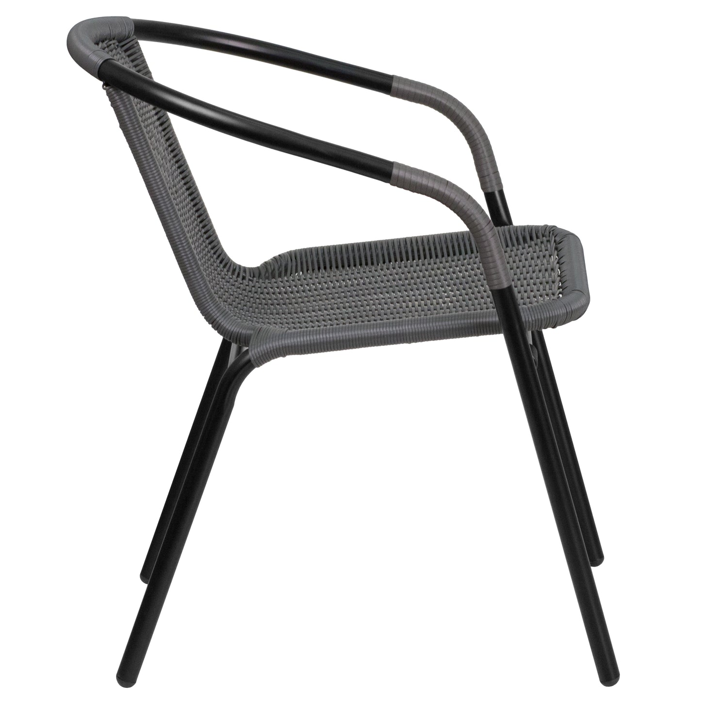 Lila Set of 2 Commercial Grade Gray Rattan Indoor-Outdoor Restaurant Stack Chairs Gray 2-TLH-037-GY-GG