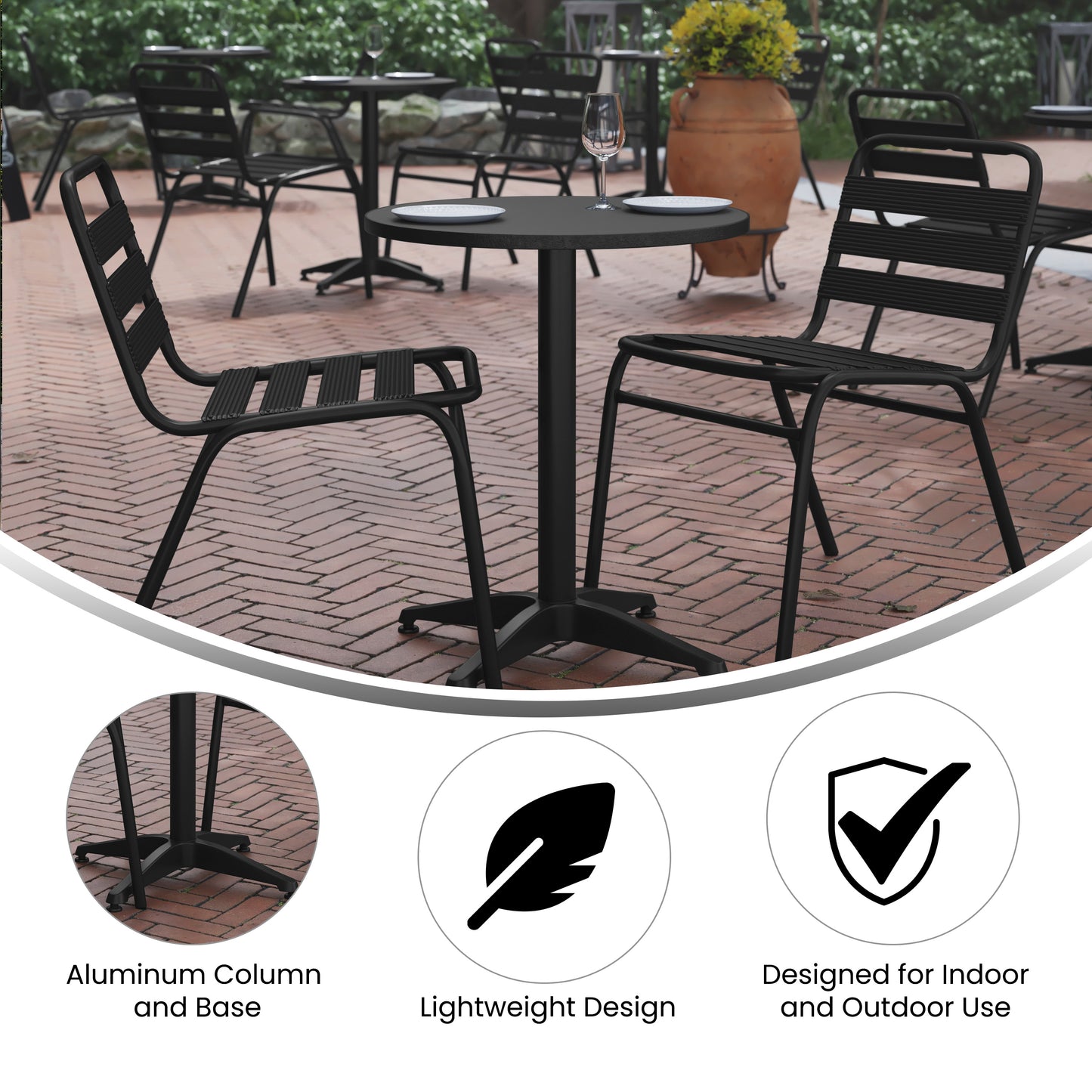 Mellie 23.5'' Black Round Metal Indoor-Outdoor Table with Base Black