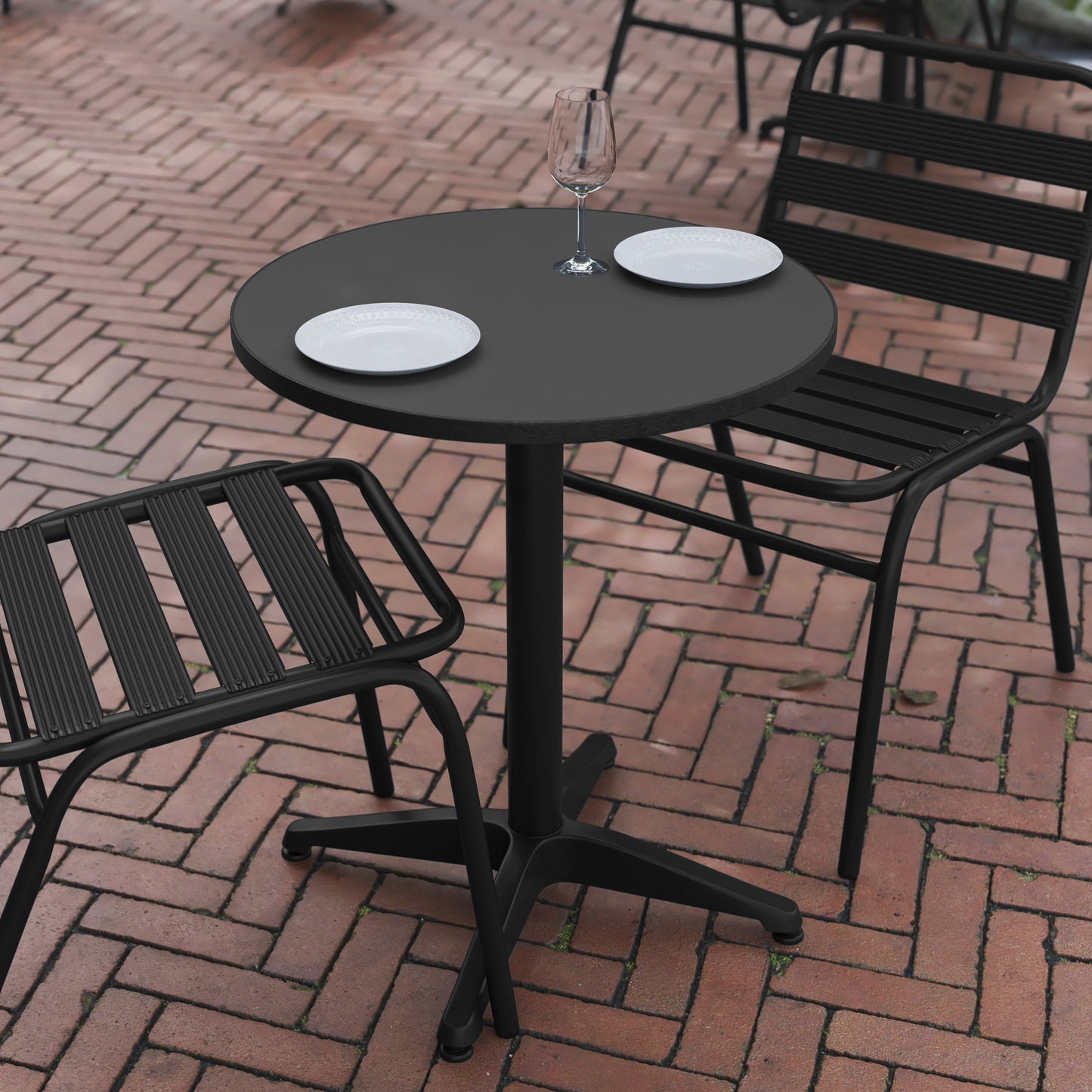 Mellie 23.5'' Black Round Metal Indoor-Outdoor Table with Base Black